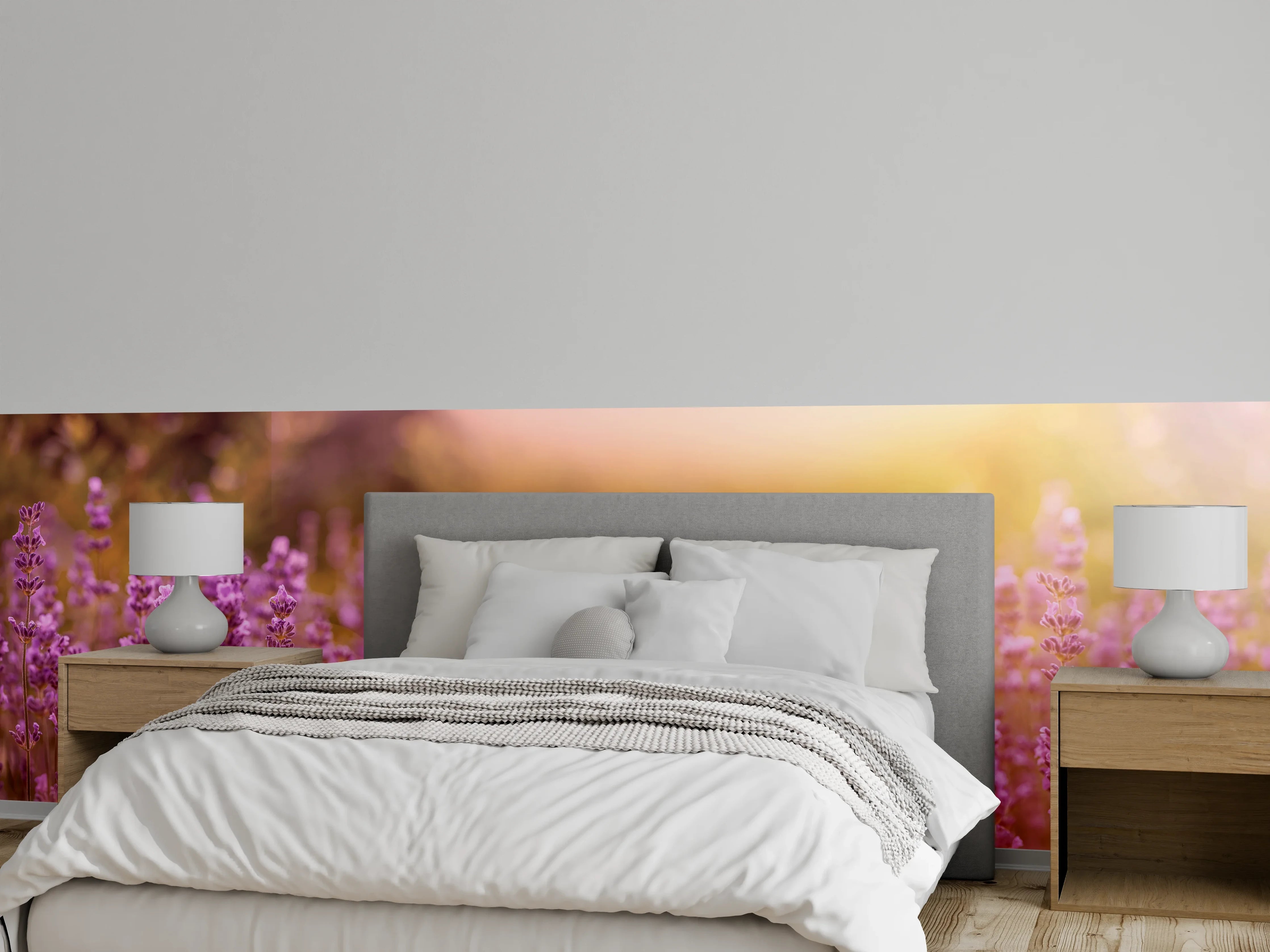 Wandverkleidung Schlafzimmer - Lavendelfeld im warmen Abendlicht