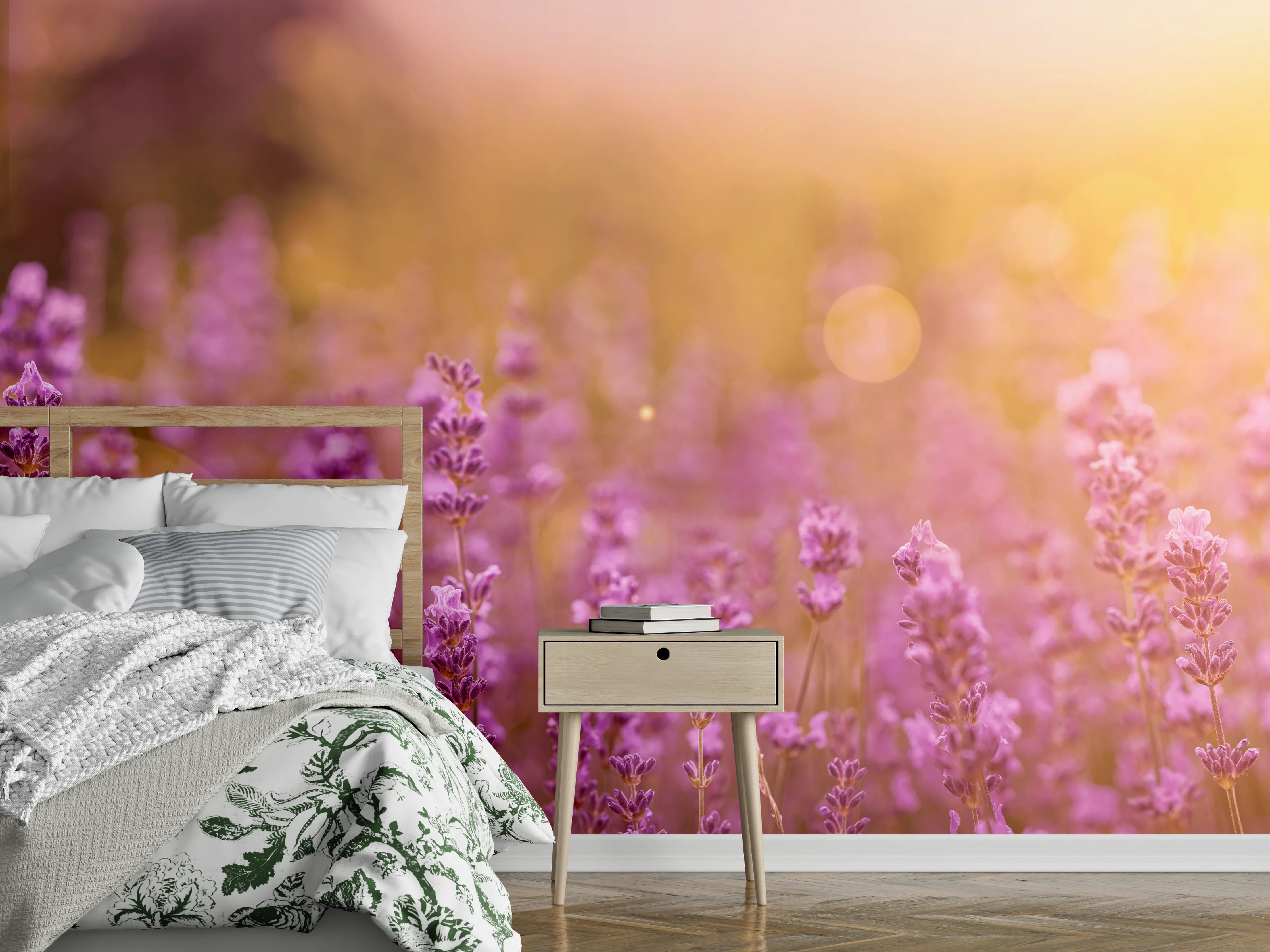 Wandverkleidung Schlafzimmer - Lavendelfeld im warmen Abendlicht