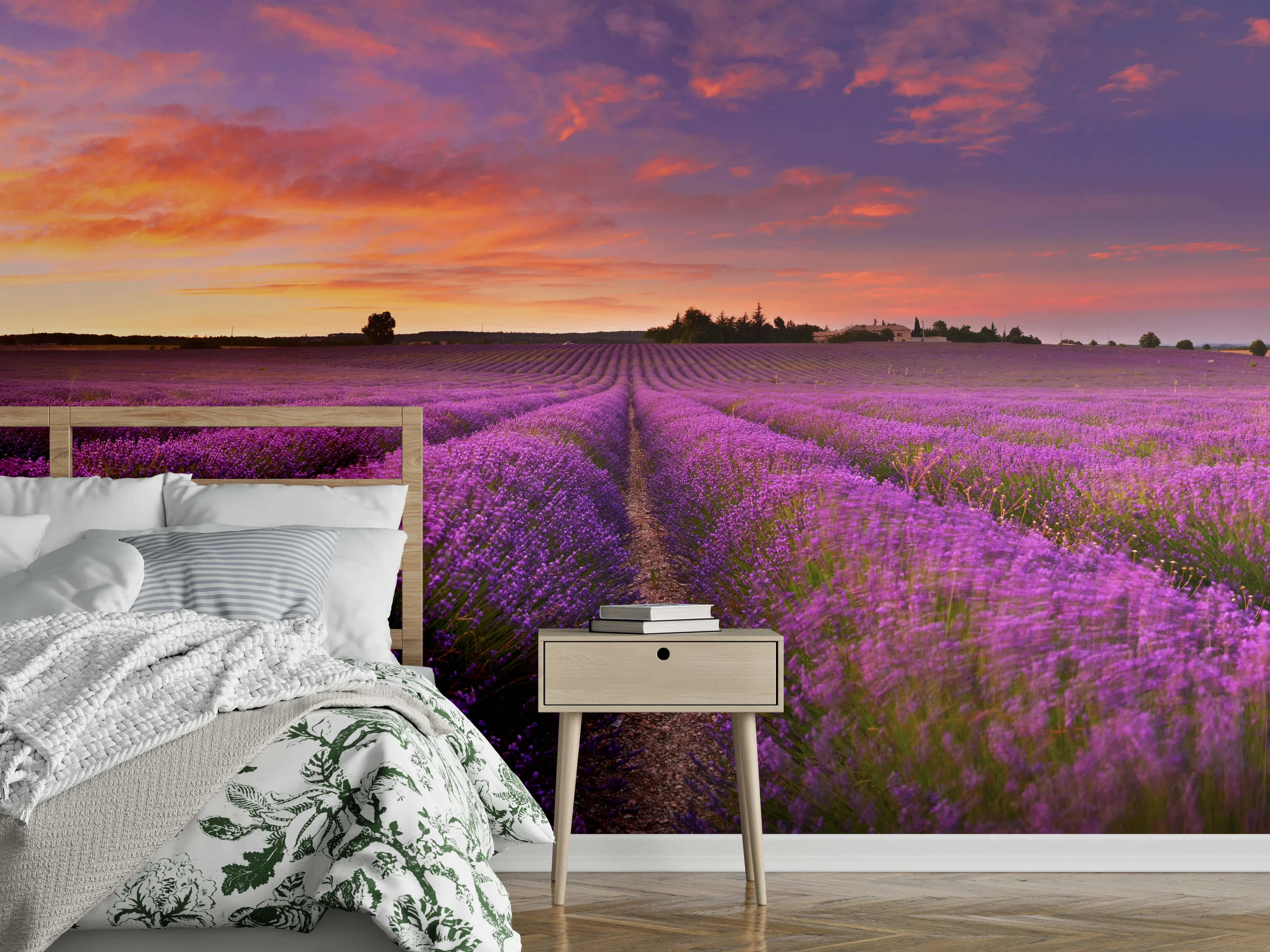 Wandverkleidung Schlafzimmer - Lavendelfeld in der Morgendämmerung
