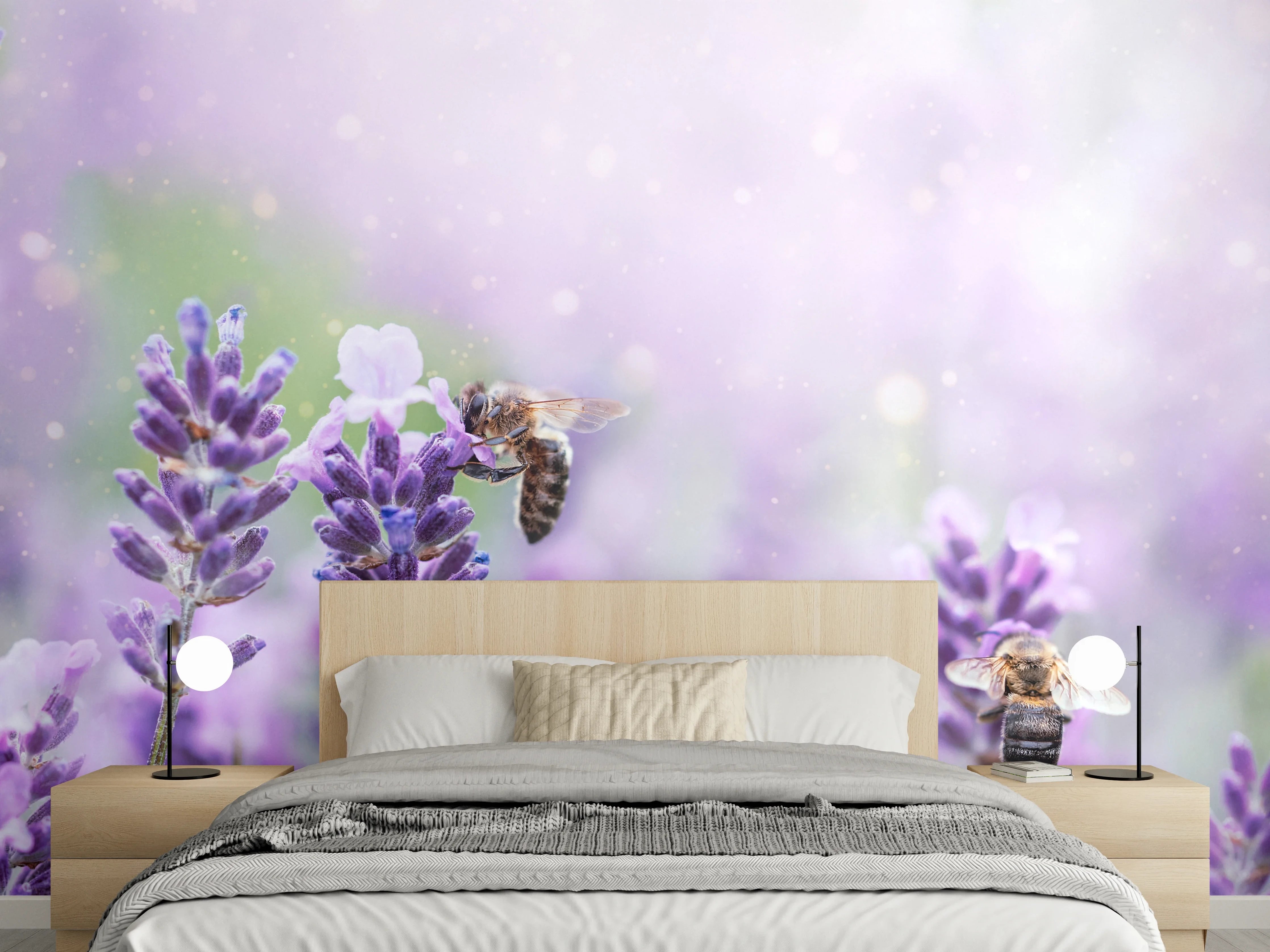 Wandverkleidung Schlafzimmer - Lavendelfeld mit Bienen