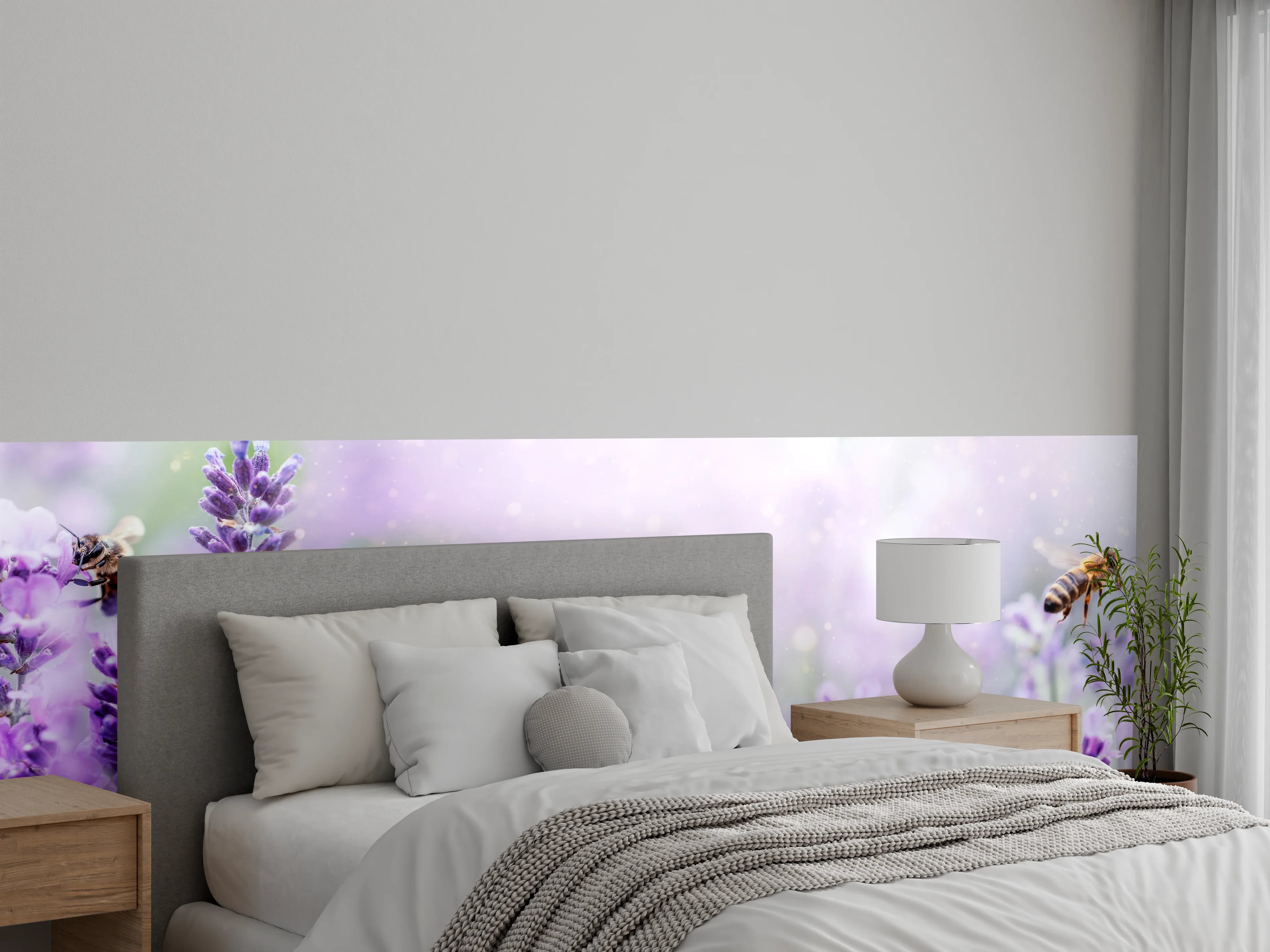 Wandverkleidung Schlafzimmer - Lavendelfeld mit Bienen