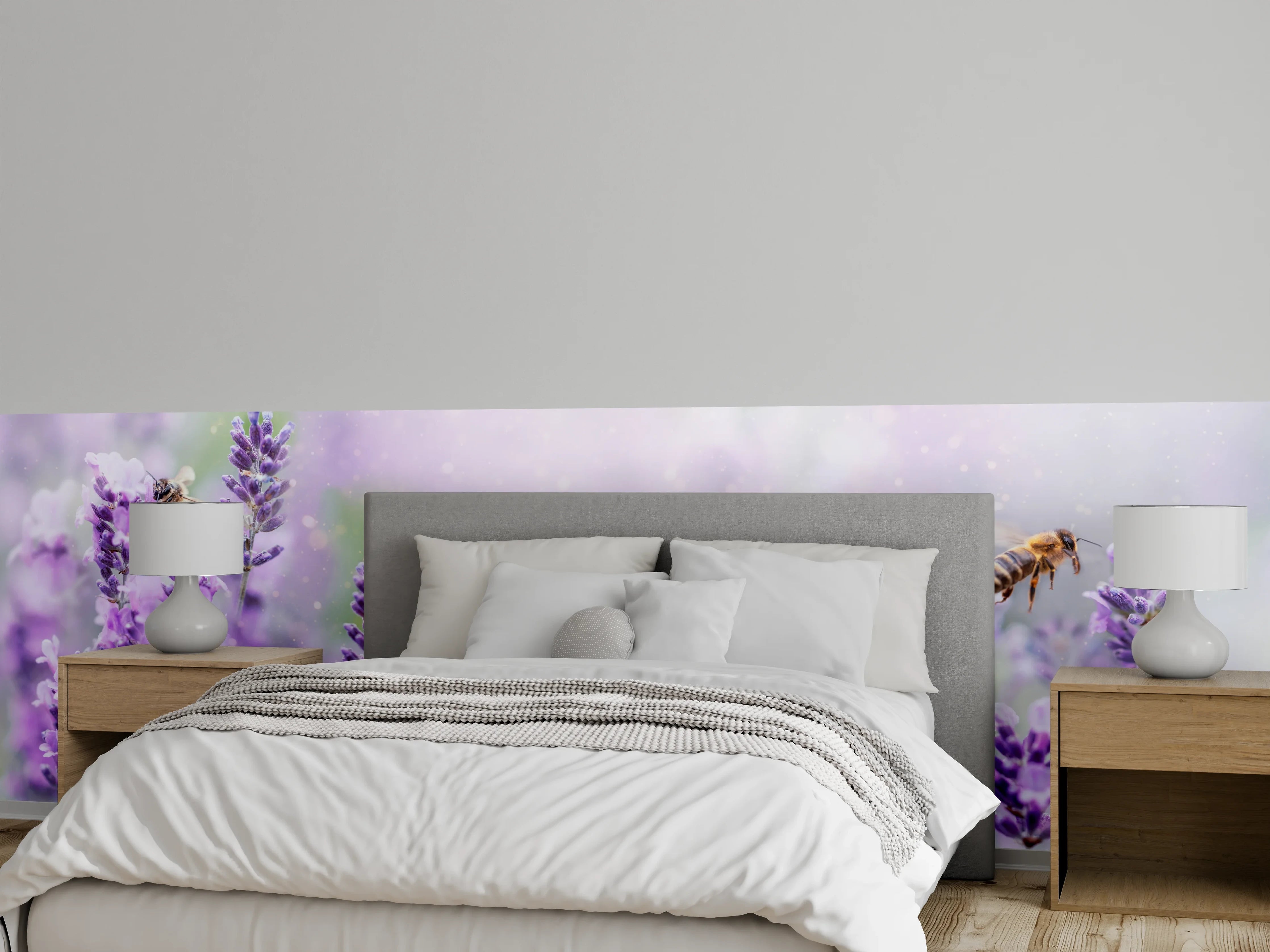 Wandverkleidung Schlafzimmer - Lavendelfeld mit Bienen