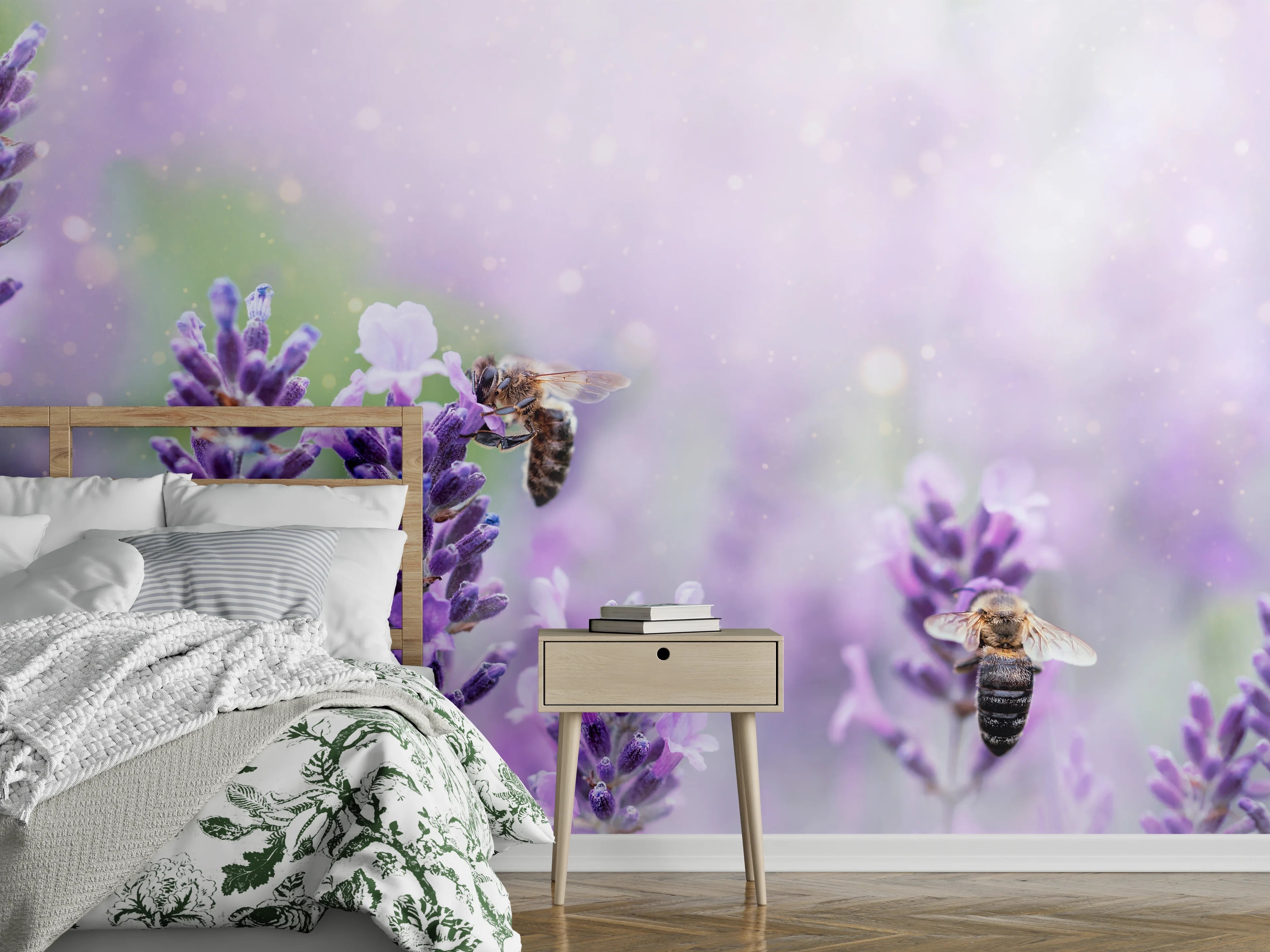 Wandverkleidung Schlafzimmer - Lavendelfeld mit Bienen
