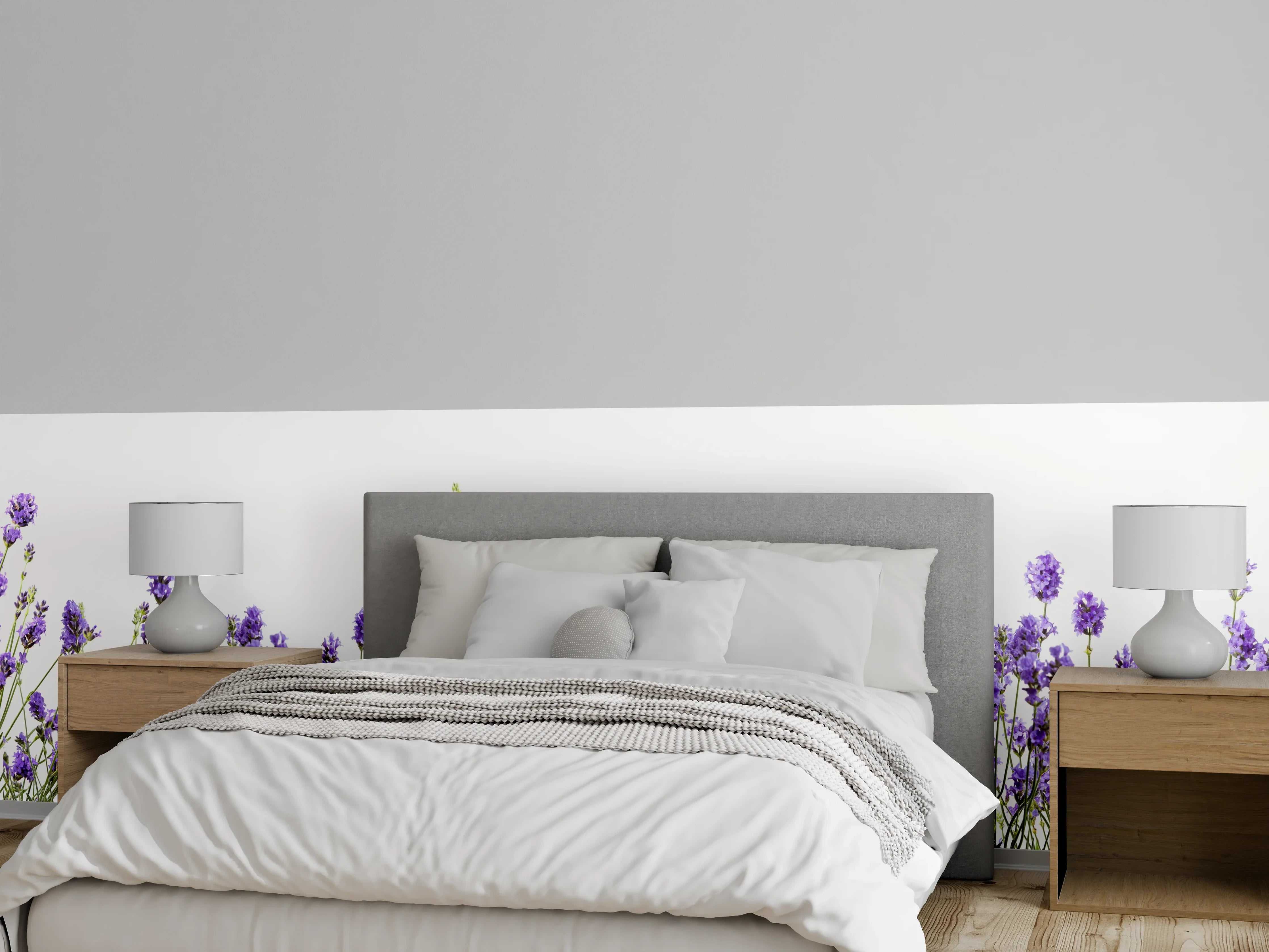 Wandverkleidung Schlafzimmer - Lavendelwiese Illustration – natürliche Frische