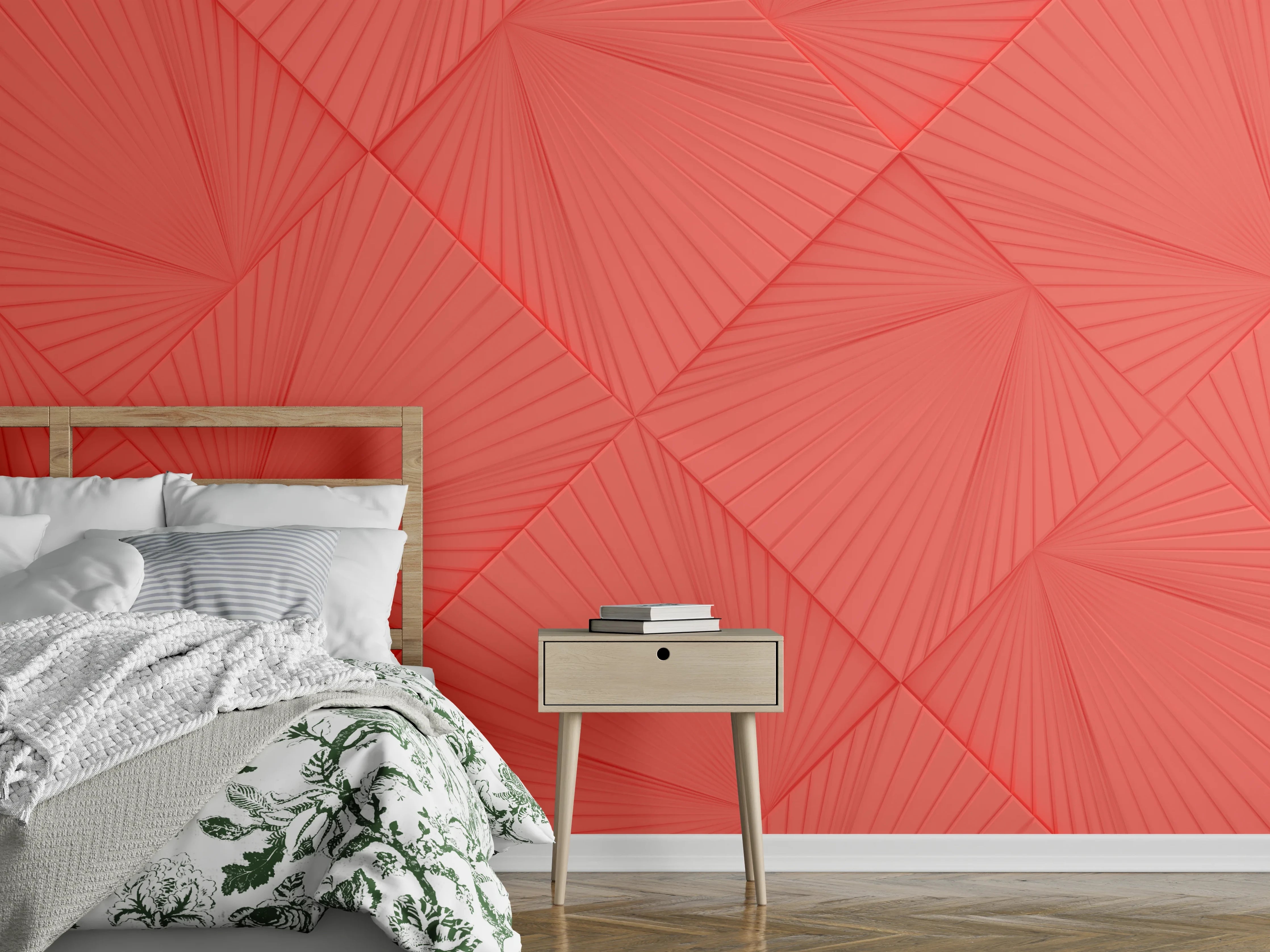 Wandverkleidung Schlafzimmer - Lebendige Korallen-Geometrie