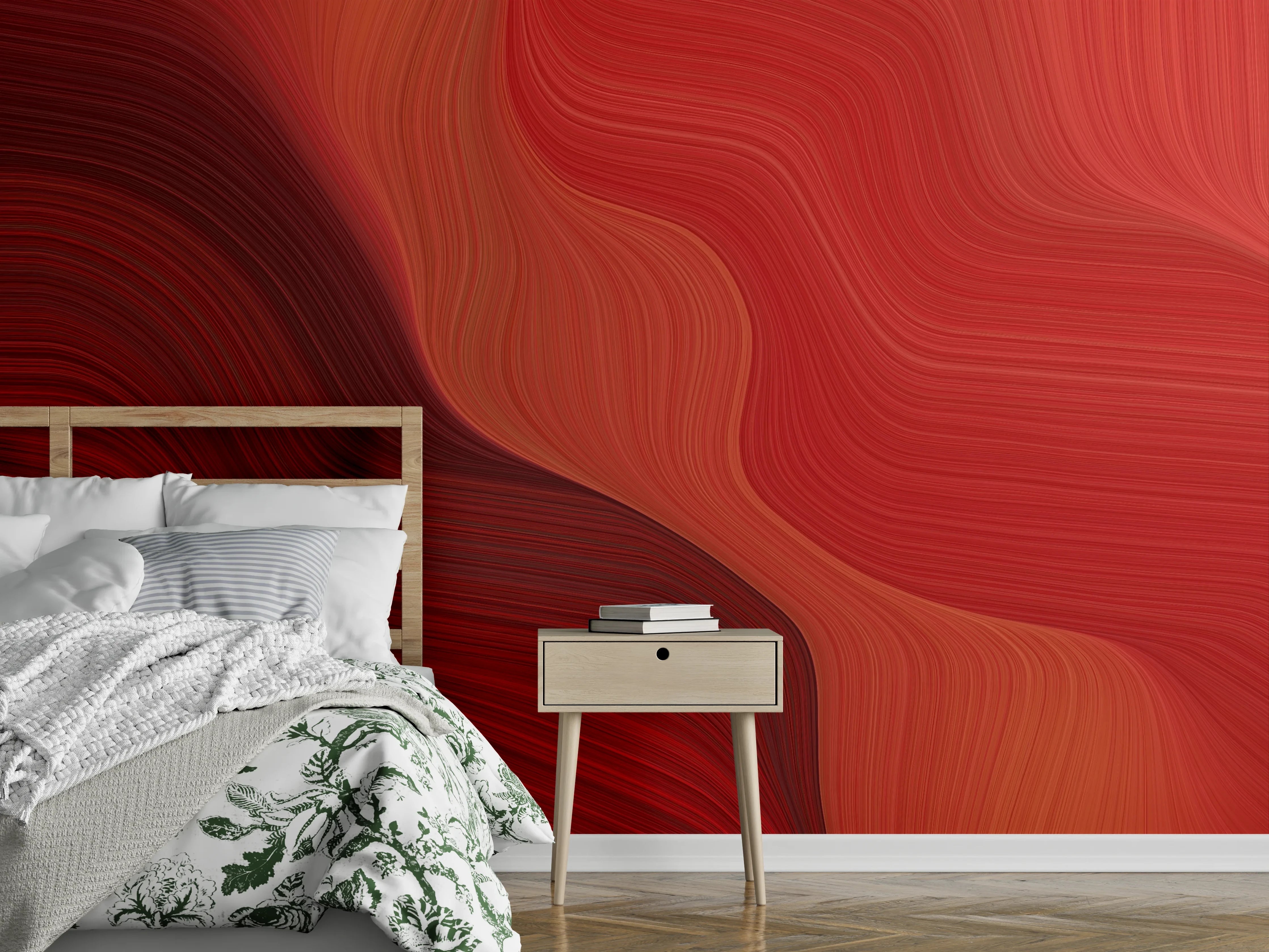 Wandverkleidung Schlafzimmer - Lebendige Rote und Braune Geometrie