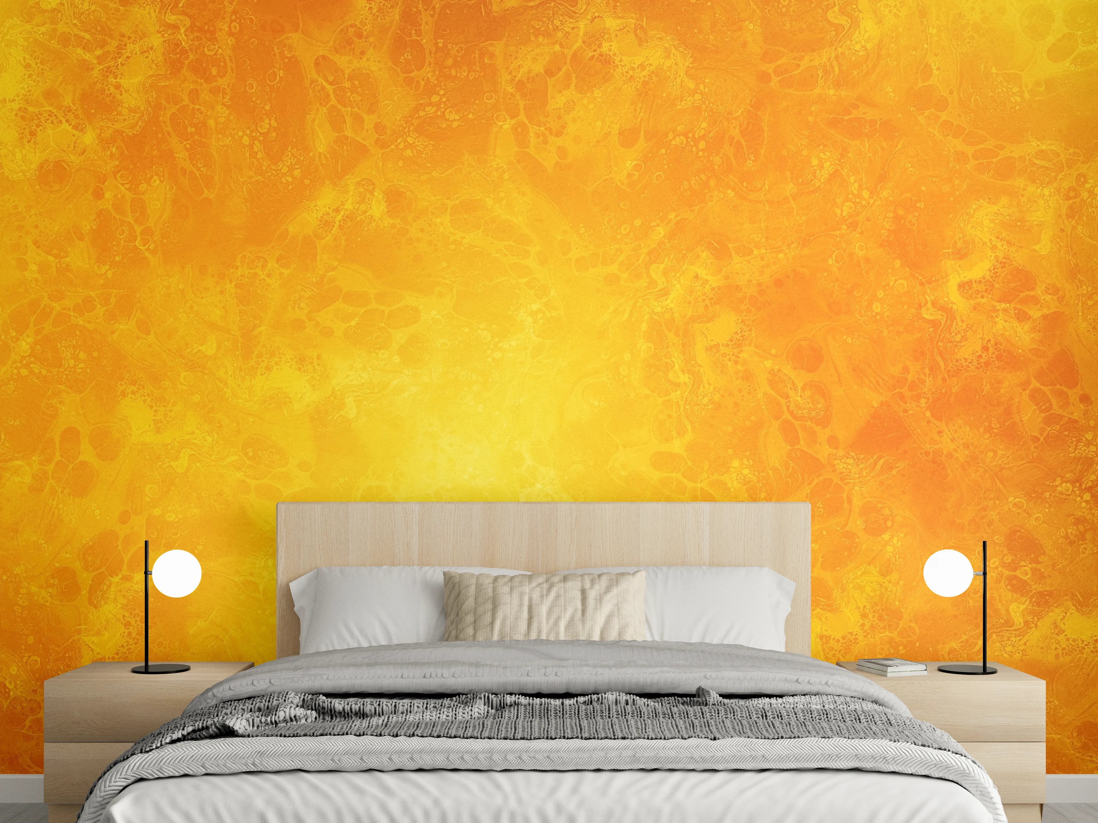 Wandverkleidung Schlafzimmer - Leuchtende Marmor-Struktur in warmem Gelb