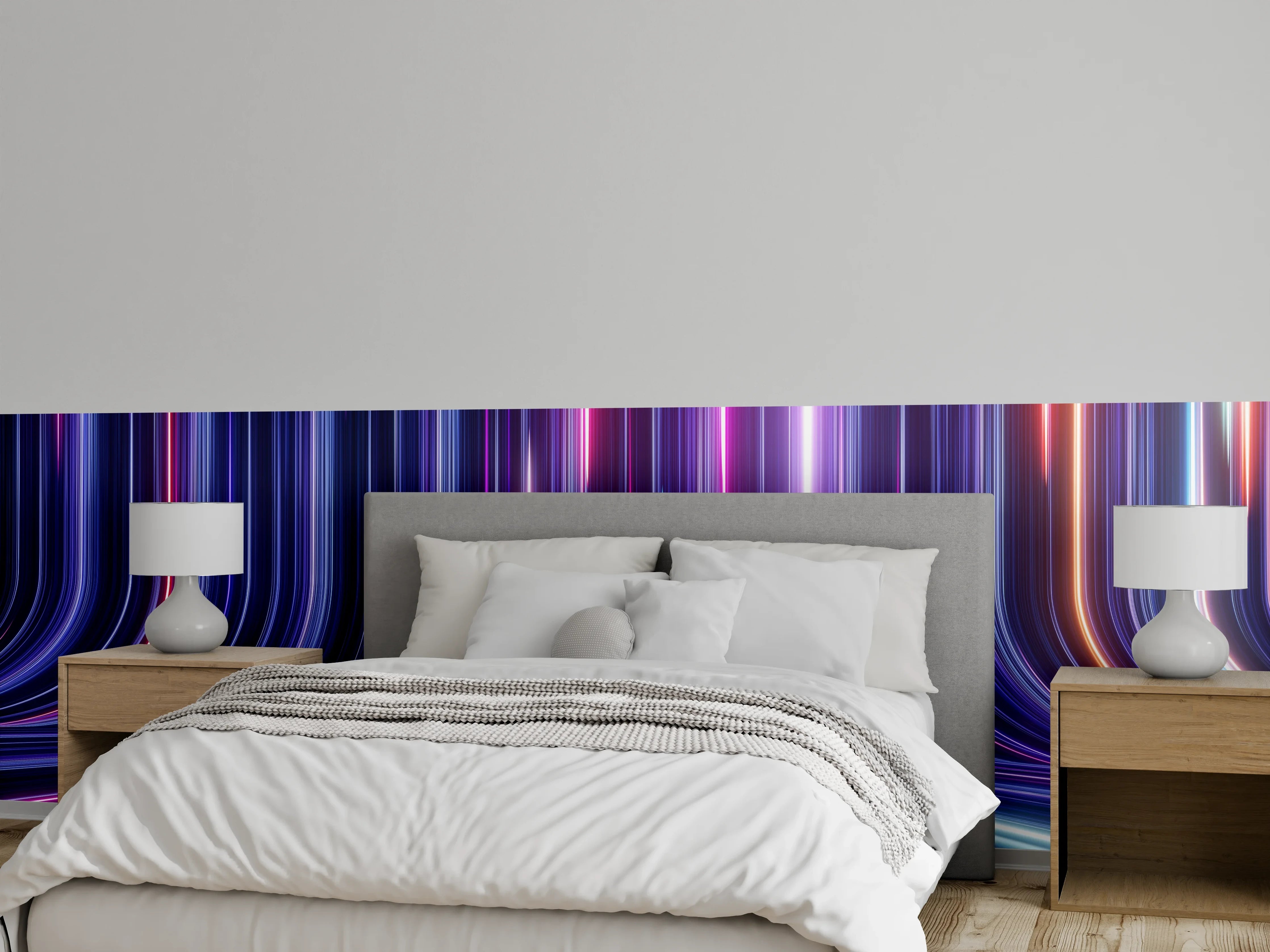 Wandverkleidung Schlafzimmer - Leuchtende Neonlinien im Futurismus Look