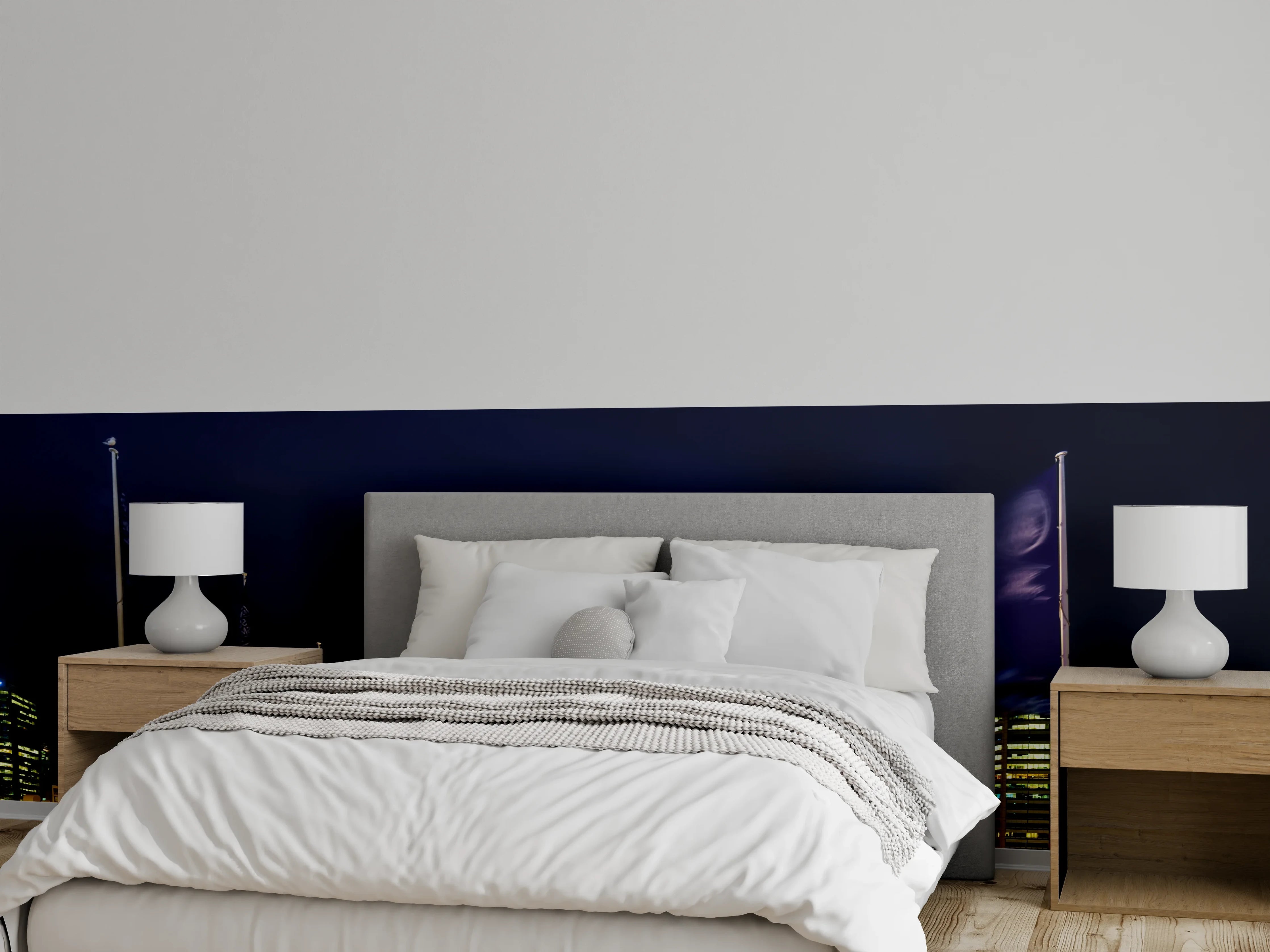Wandverkleidung Schlafzimmer - Leuchtende Skyline bei Nacht