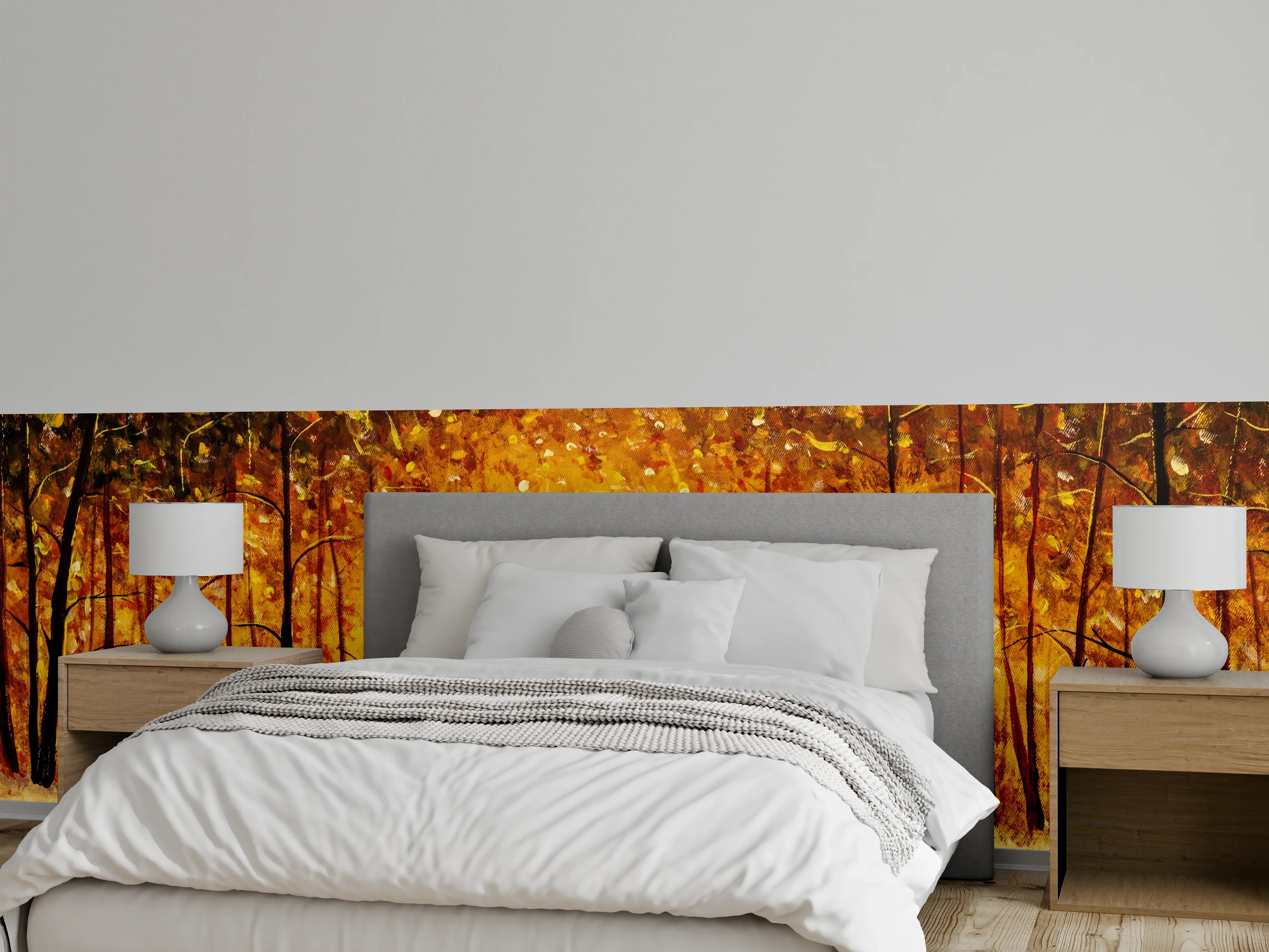 Wandverkleidung Schlafzimmer - Leuchtender Herbstwald Malerei
