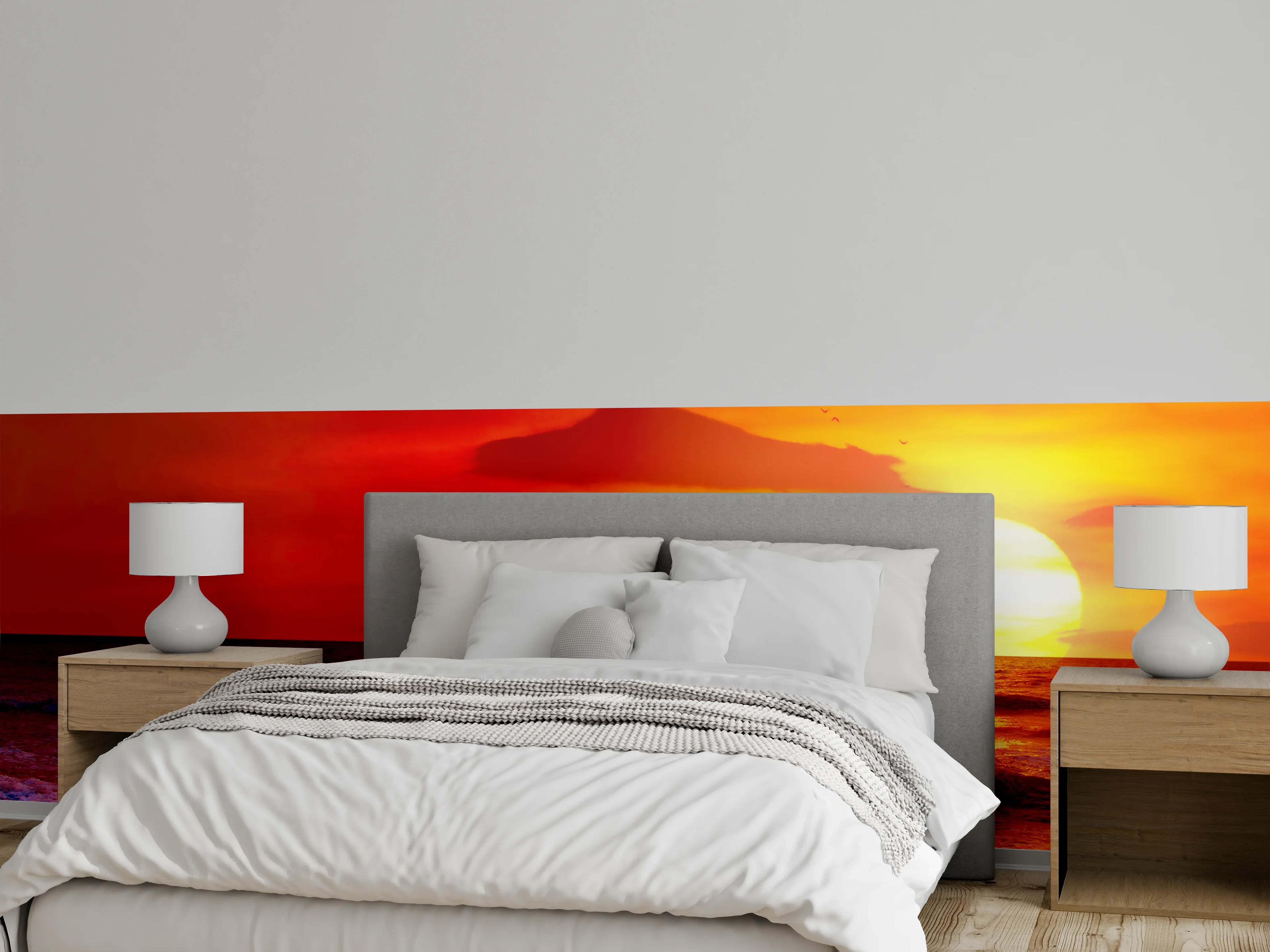 Wandverkleidung Schlafzimmer - Leuchtender Sonnenuntergang am Meer