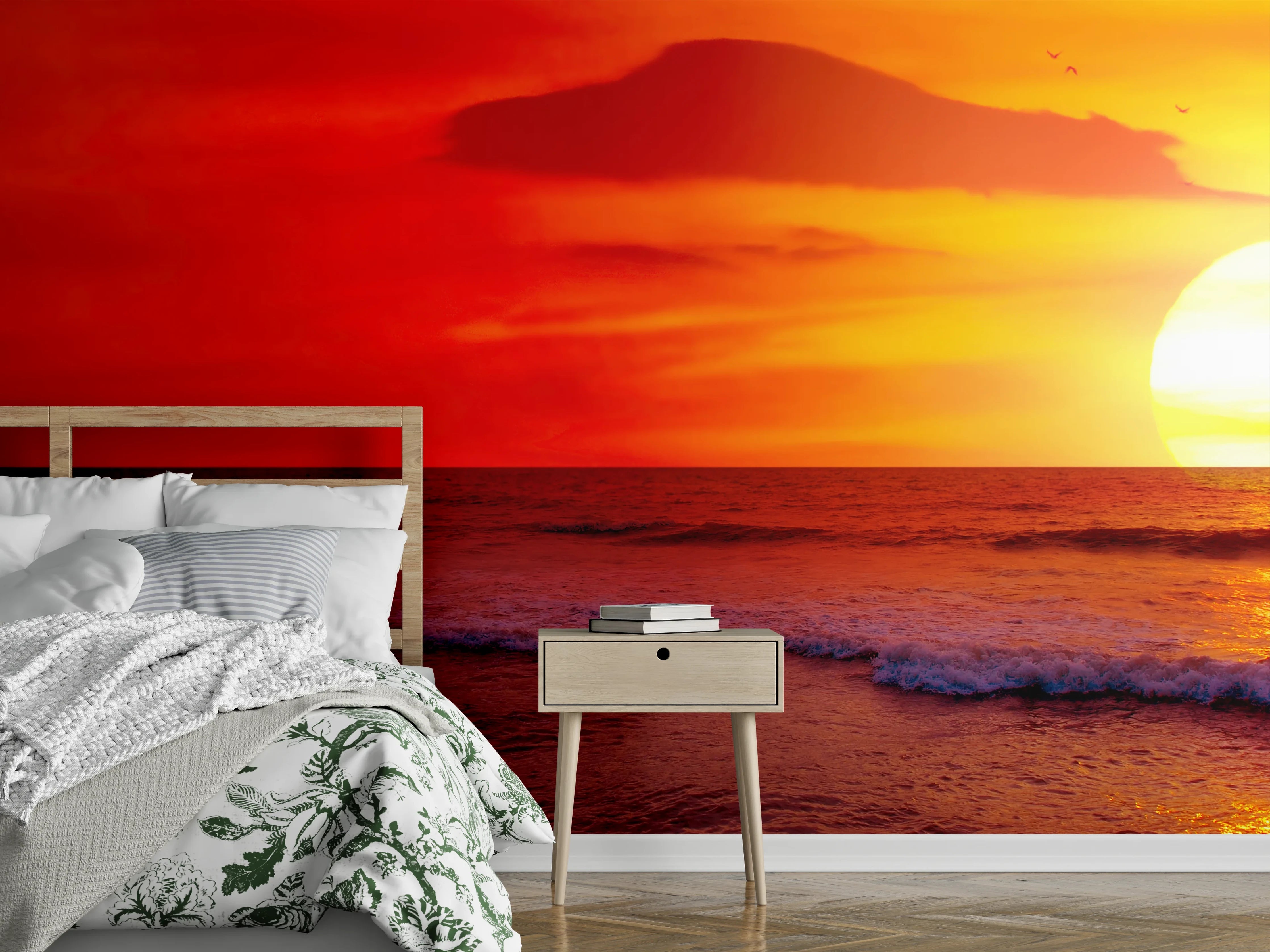 Wandverkleidung Schlafzimmer - Leuchtender Sonnenuntergang am Meer