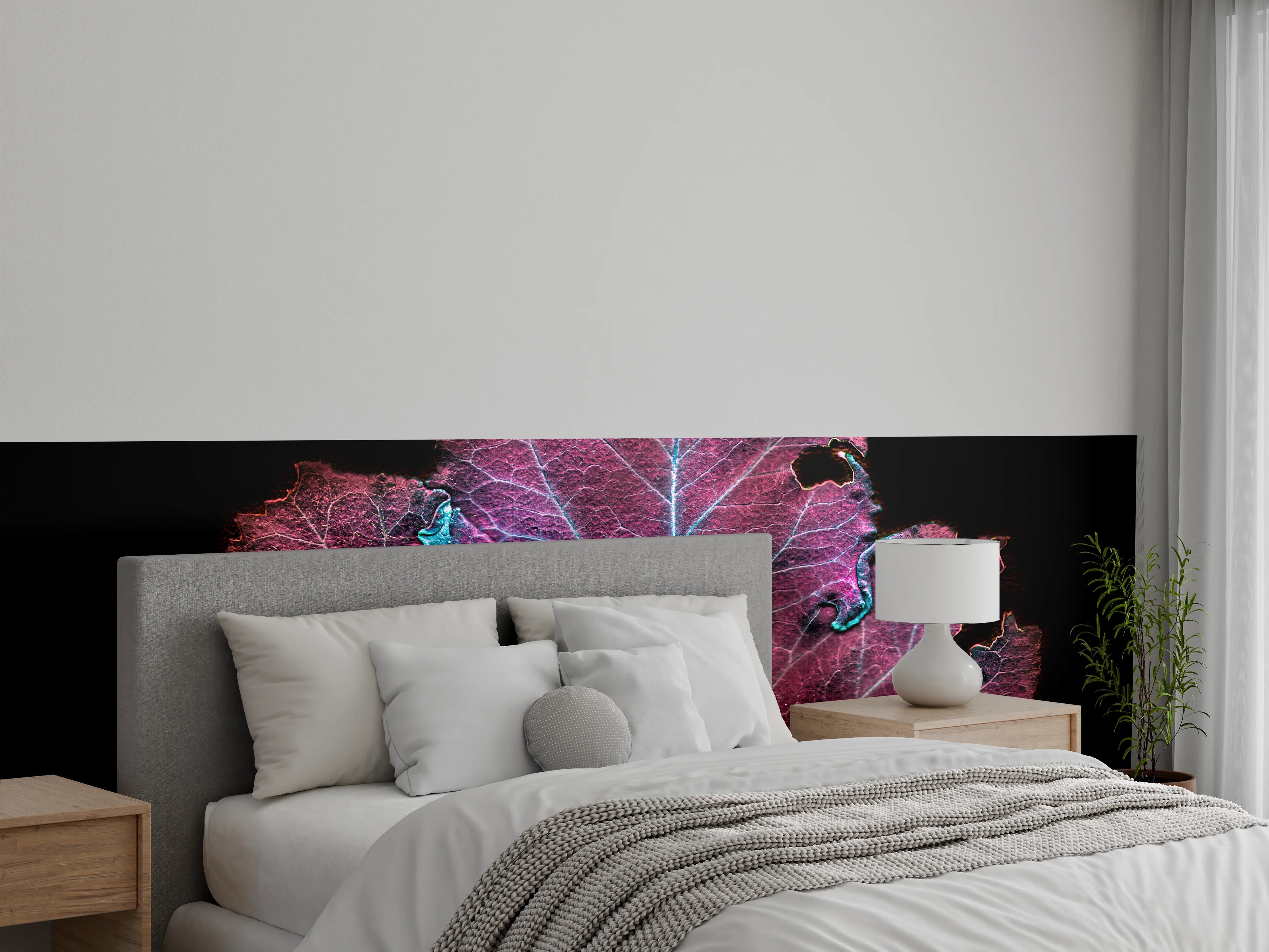 Wandverkleidung Schlafzimmer - Leuchtendes Blatt in Nahaufnahme