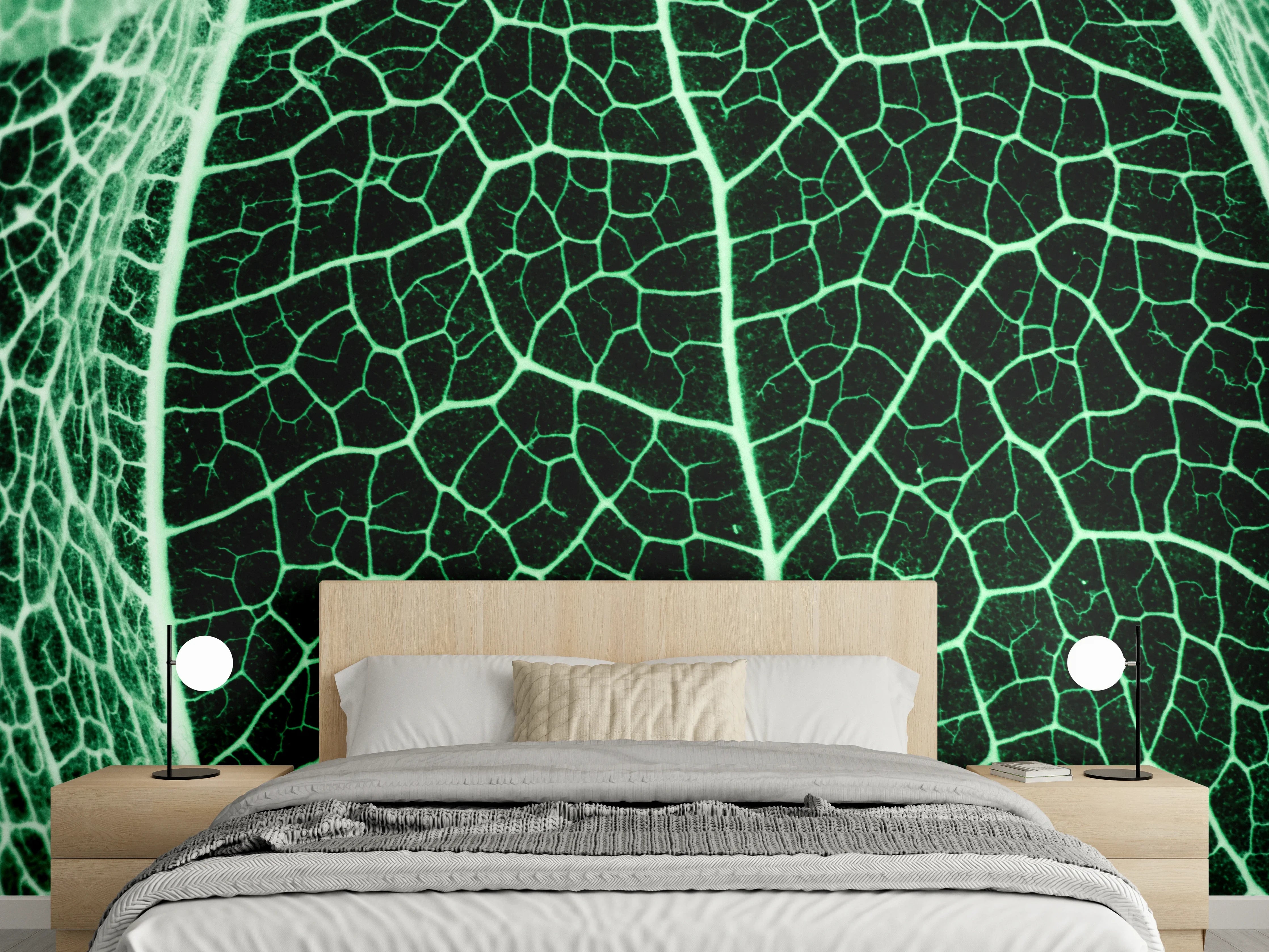 Wandverkleidung Schlafzimmer - Leuchtendes Gliedernetz in Blattstruktur