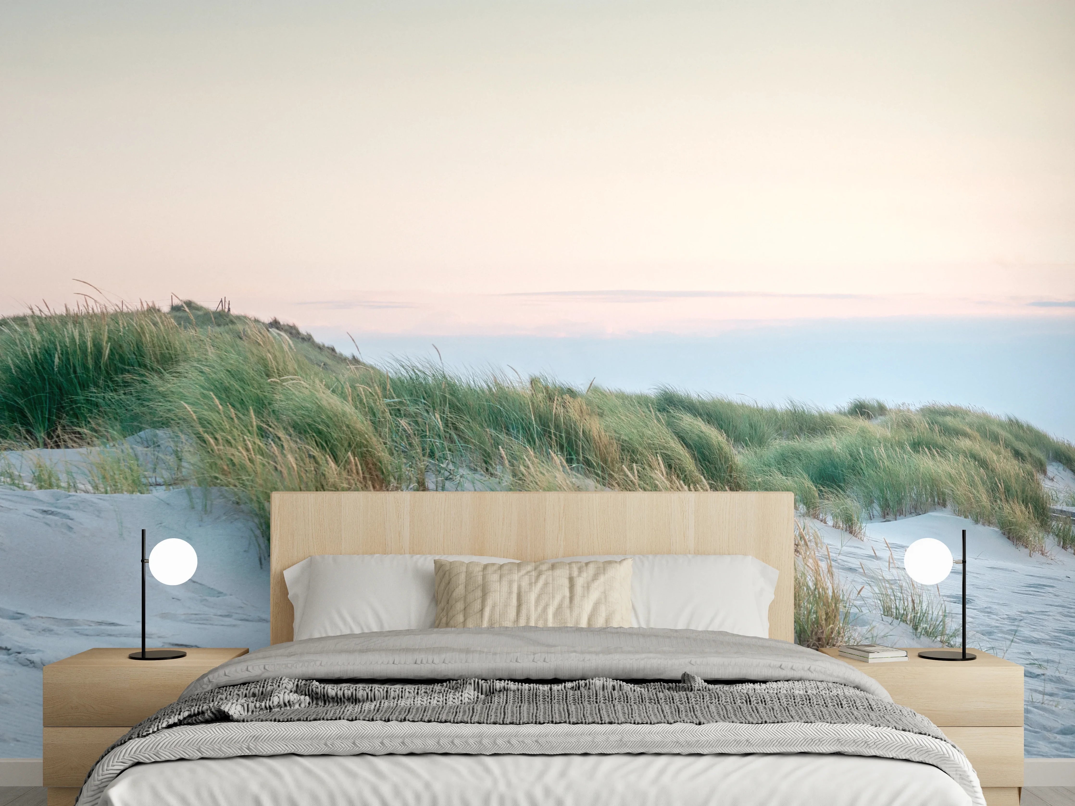 Wandverkleidung Schlafzimmer - Leuchtturm am Sandstrand Panorama