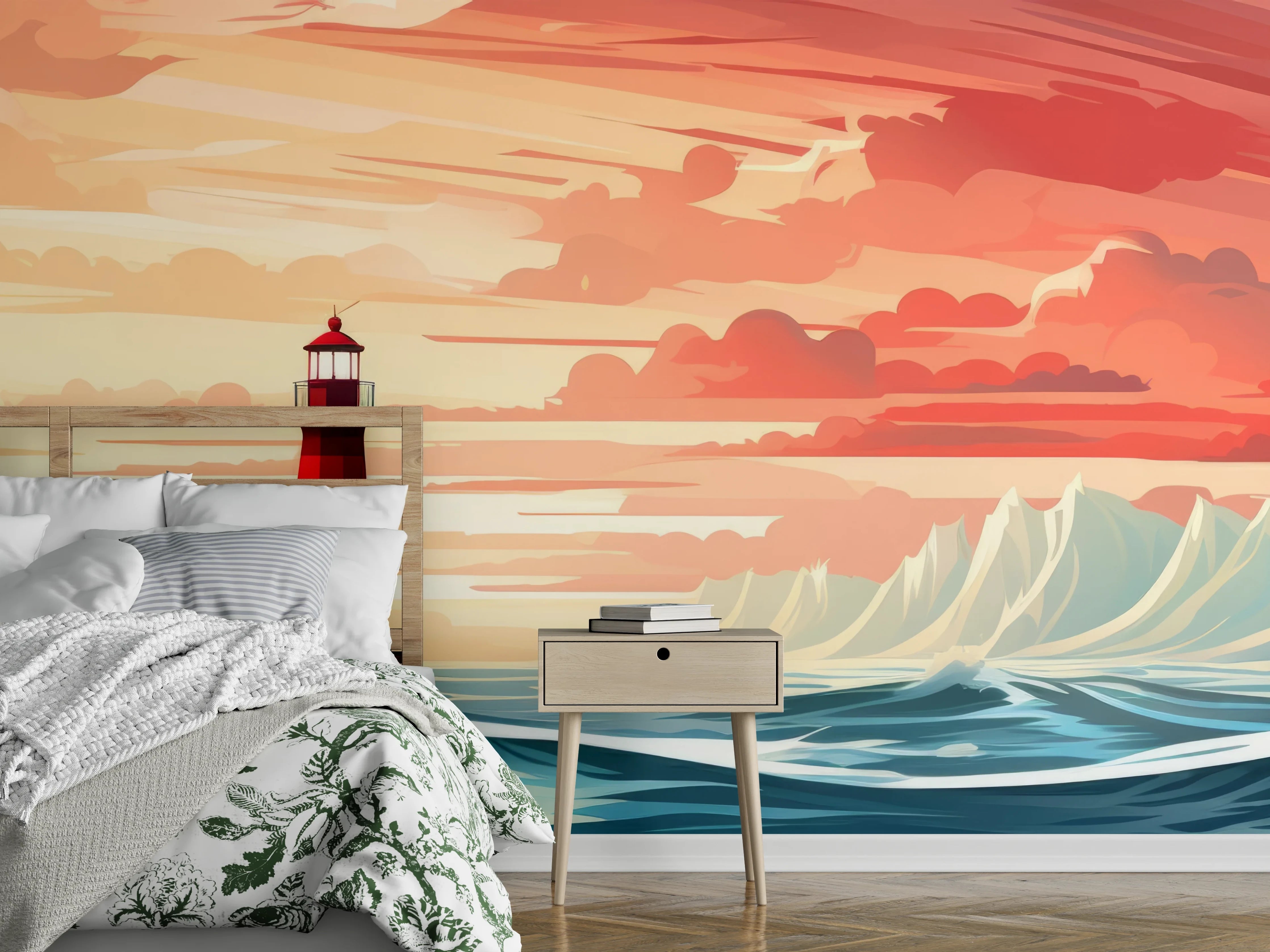 Wandverkleidung Schlafzimmer - Leuchtturm am Sonnenuntergang