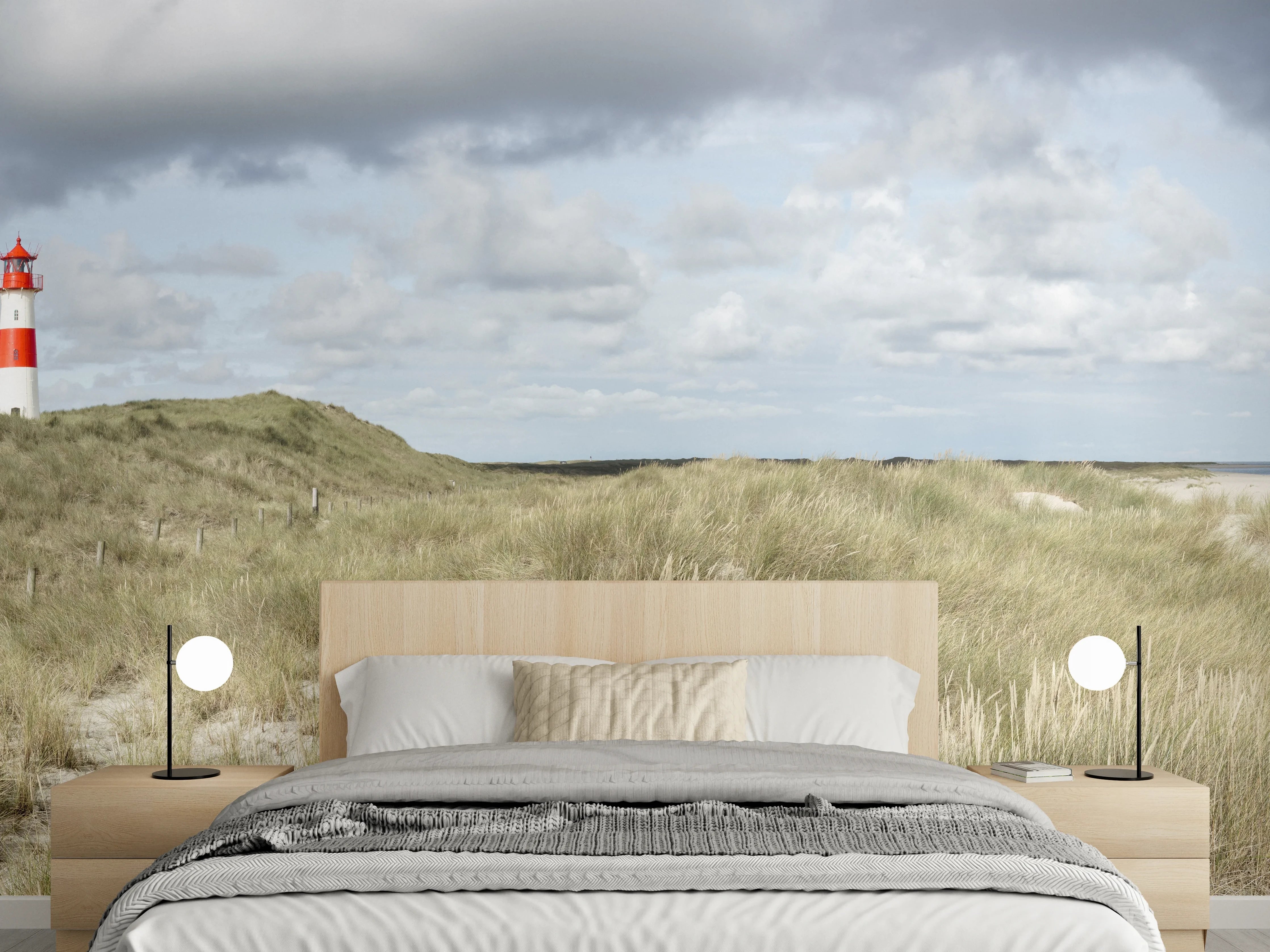 Wandverkleidung Schlafzimmer - Leuchtturm in der Küstenlandschaft
