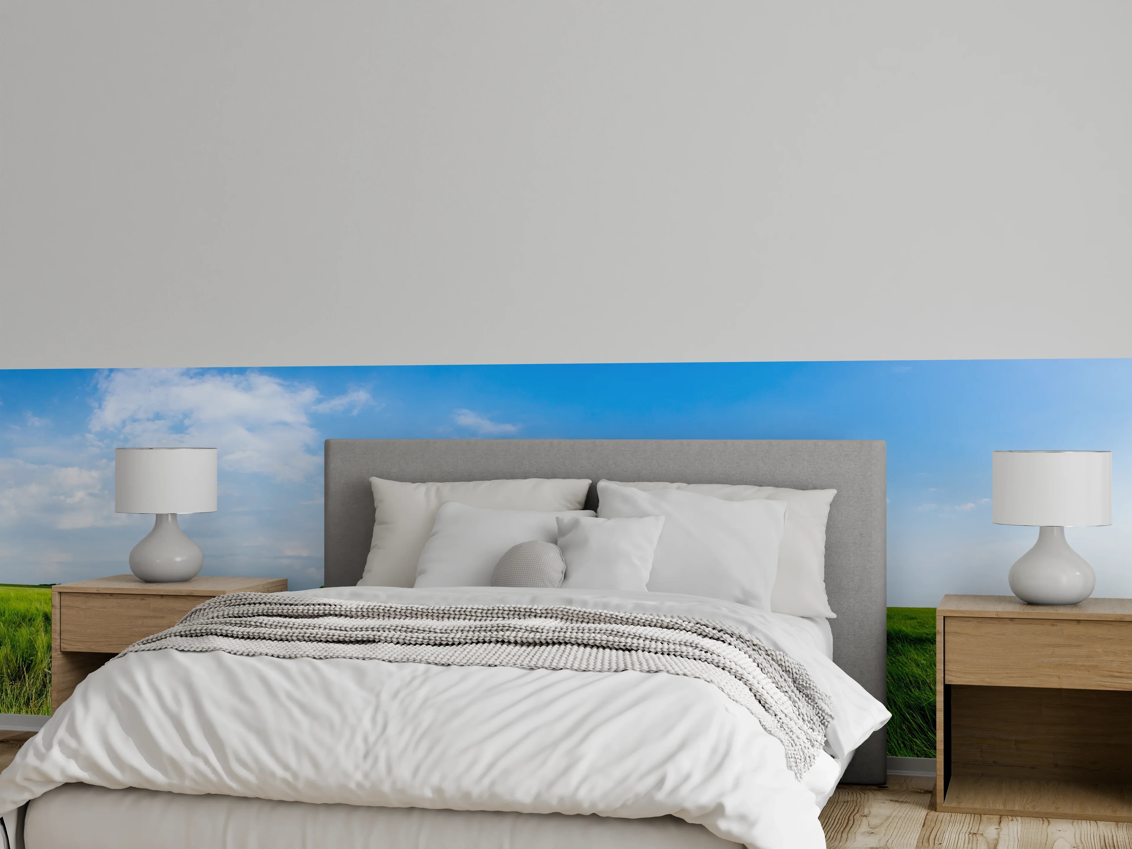 Wandverkleidung Schlafzimmer - Leuchtturm in grüner Marschlandschaft