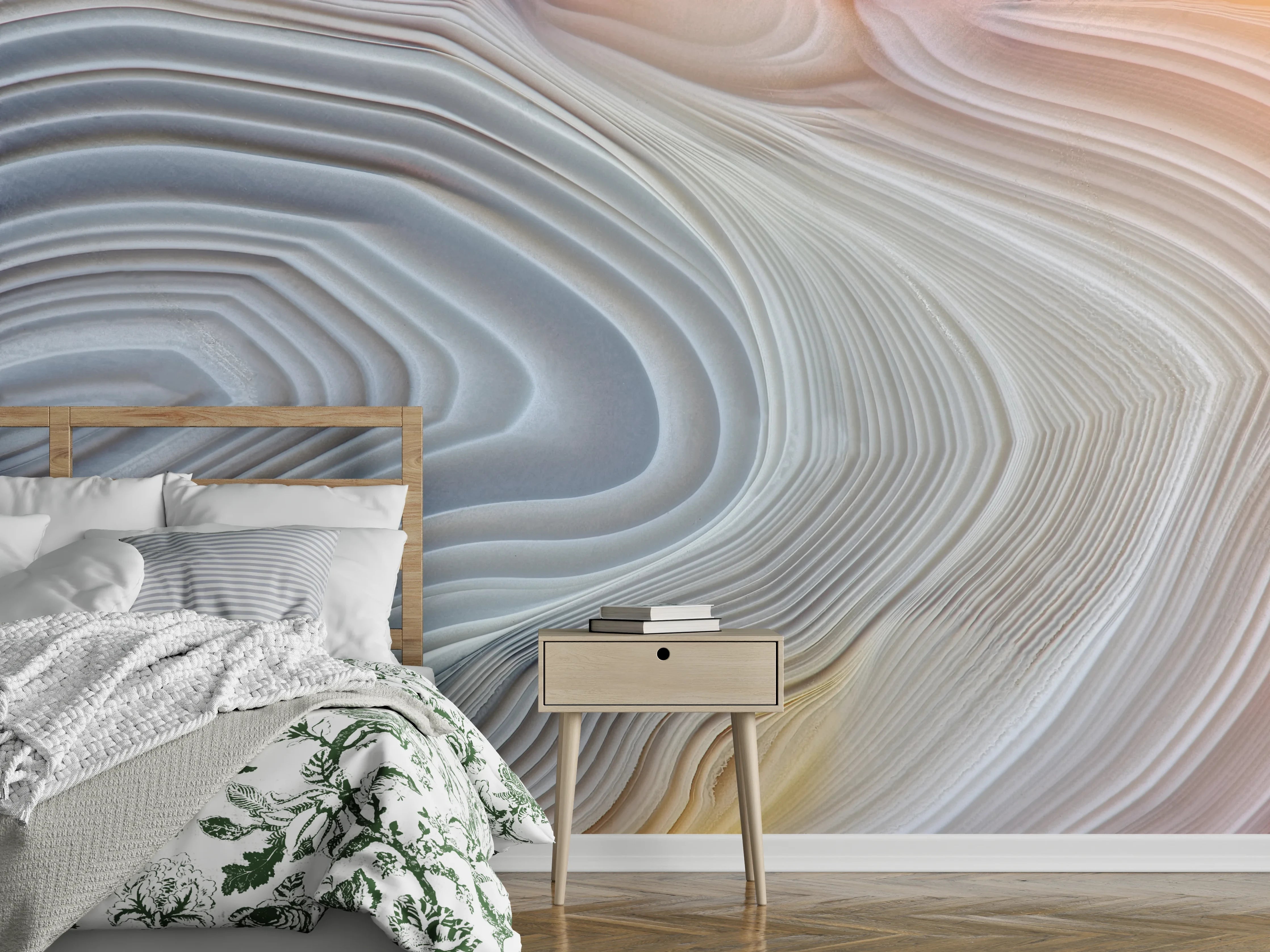 Wandverkleidung Schlafzimmer - Lichtgraues Marmor-Muster mit sanften Linien