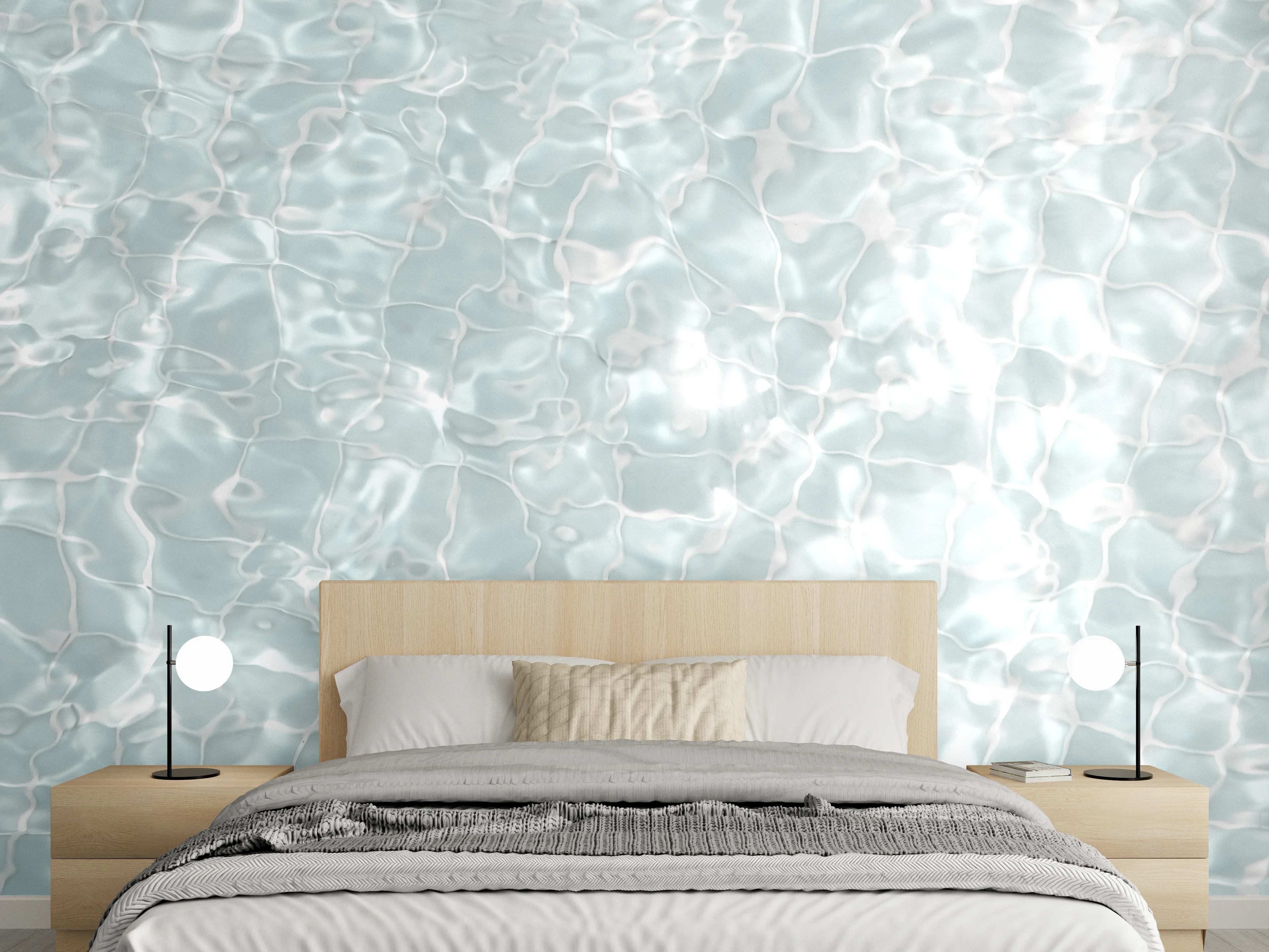 Wandverkleidung Schlafzimmer - Lichtspiel Wasser Oberfläche Weiß-Grau