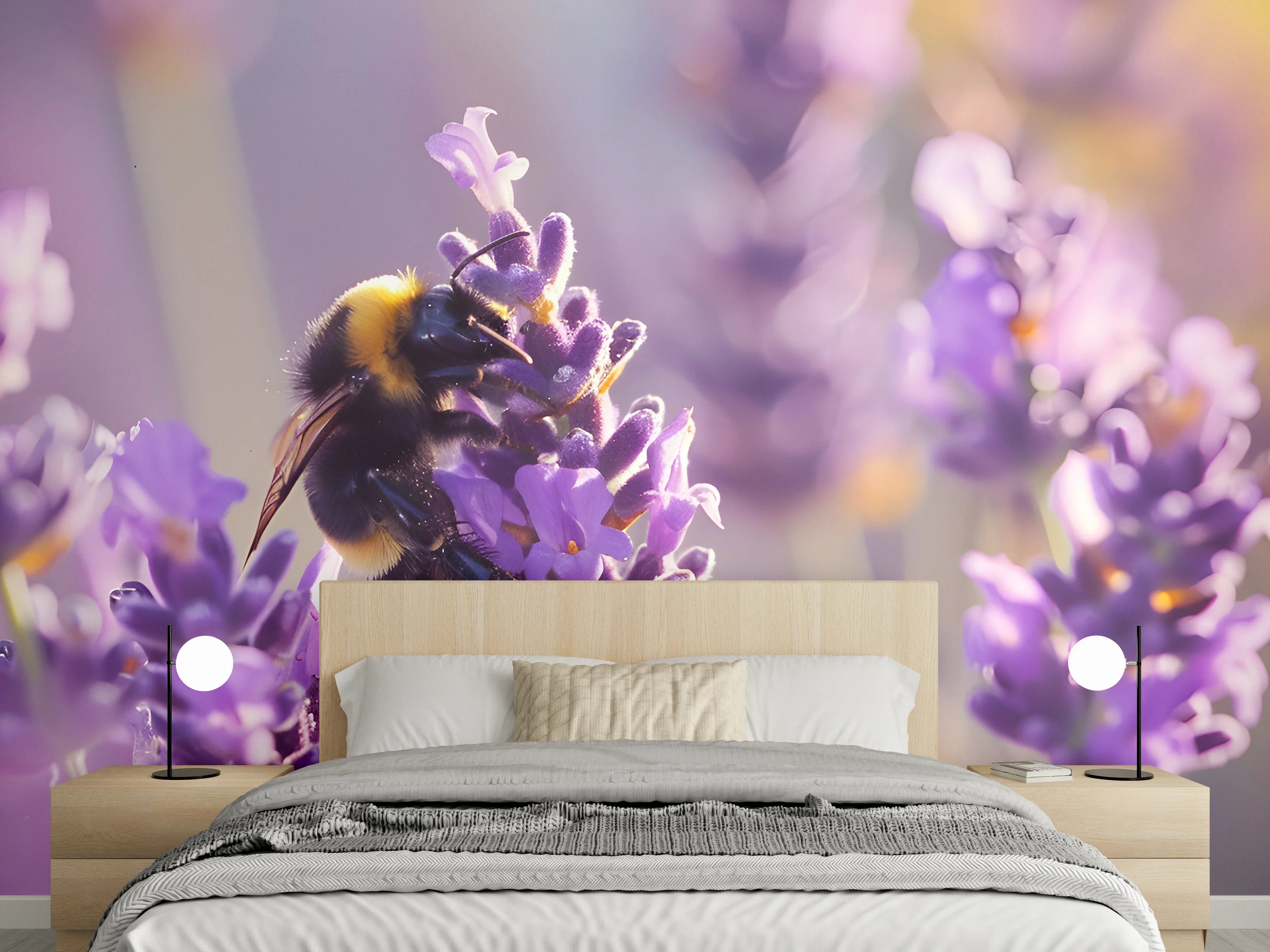 Wandverkleidung Schlafzimmer - Lila Lavendel mit Hummel