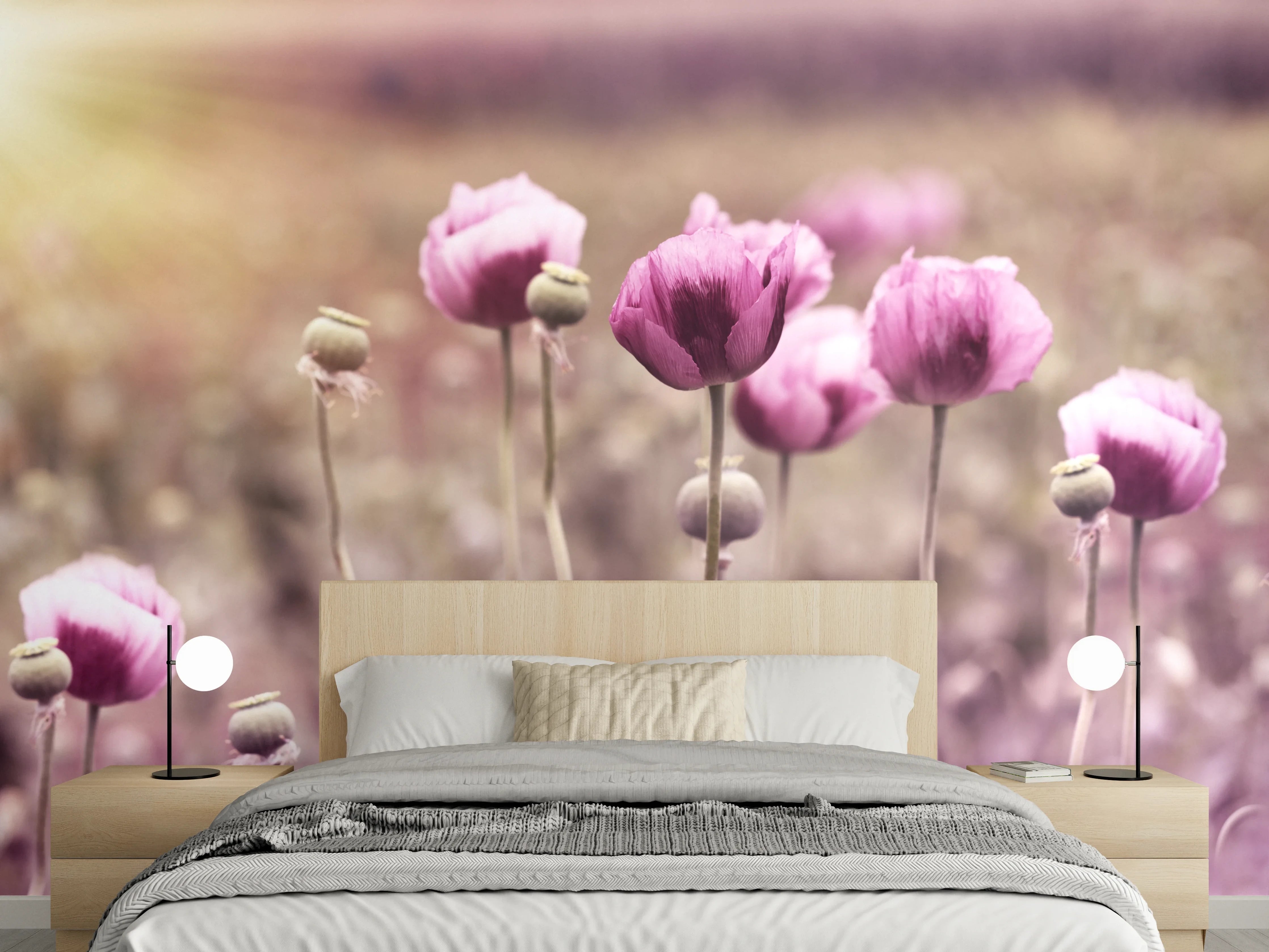 Wandverkleidung Schlafzimmer - Lila Mohnblume