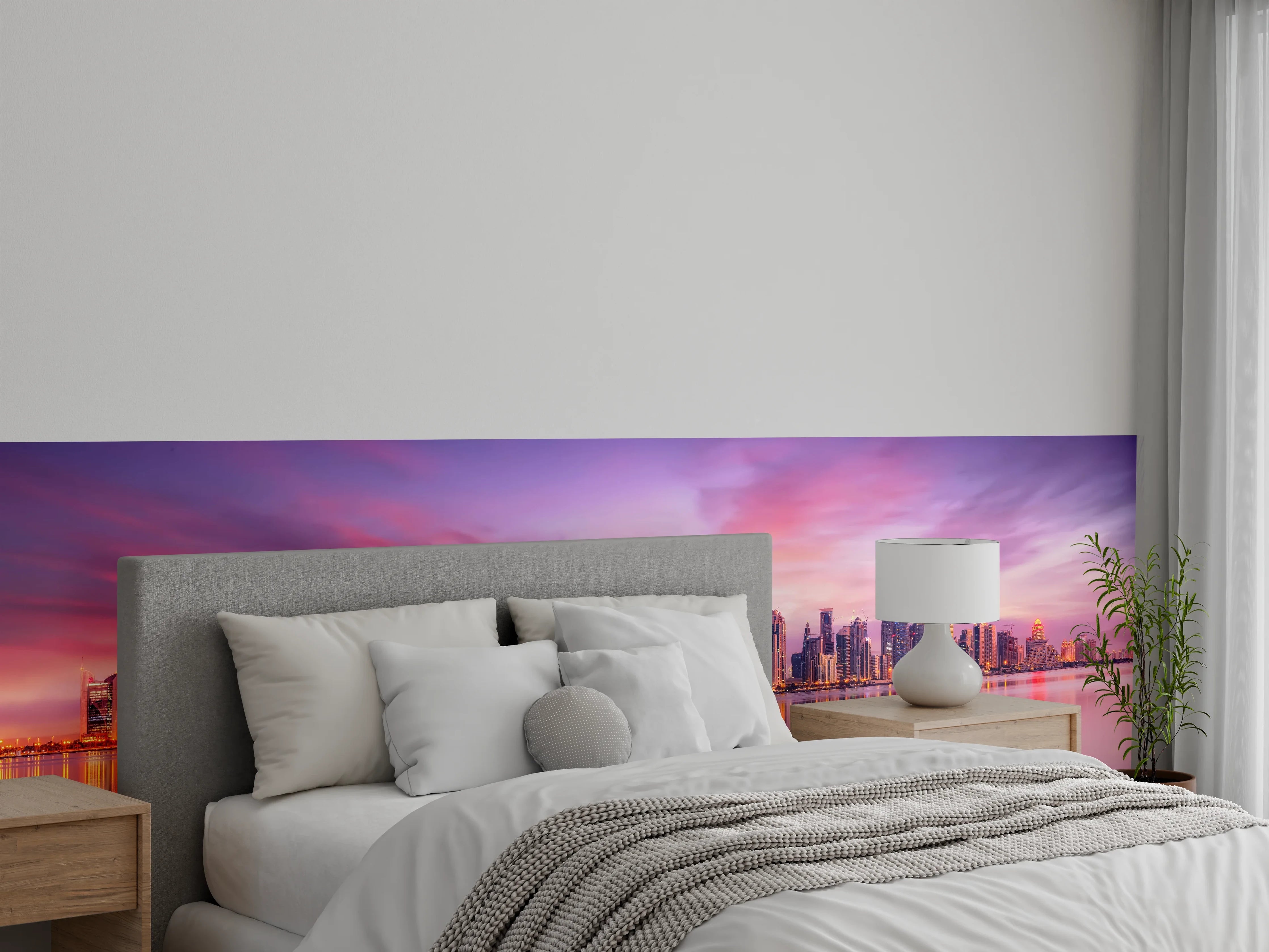 Wandverkleidung Schlafzimmer - Lila-Pink Skyline Panorama