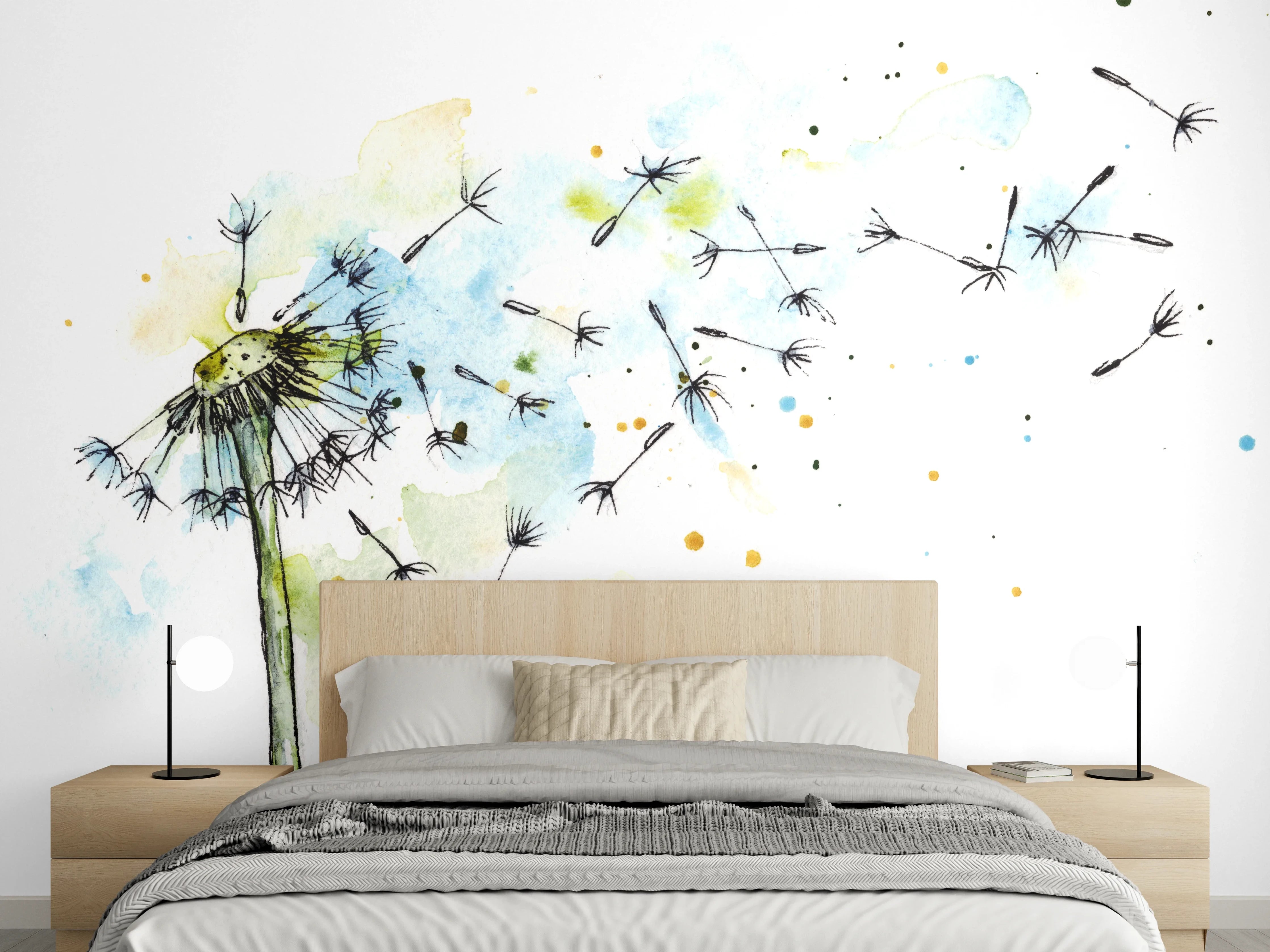 Wandverkleidung Schlafzimmer - Löwenzahn Aquarell