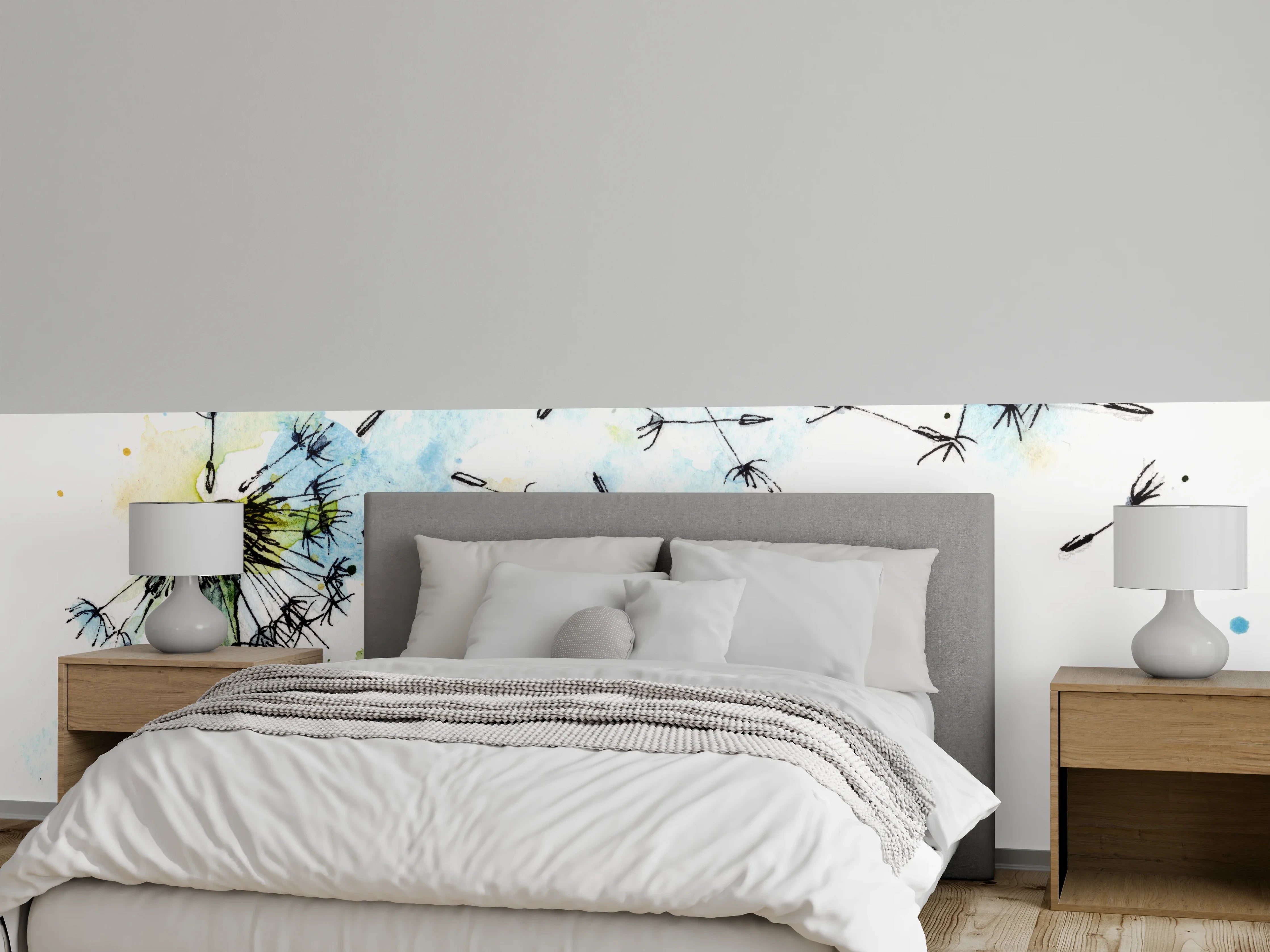 Wandverkleidung Schlafzimmer - Löwenzahn Aquarell
