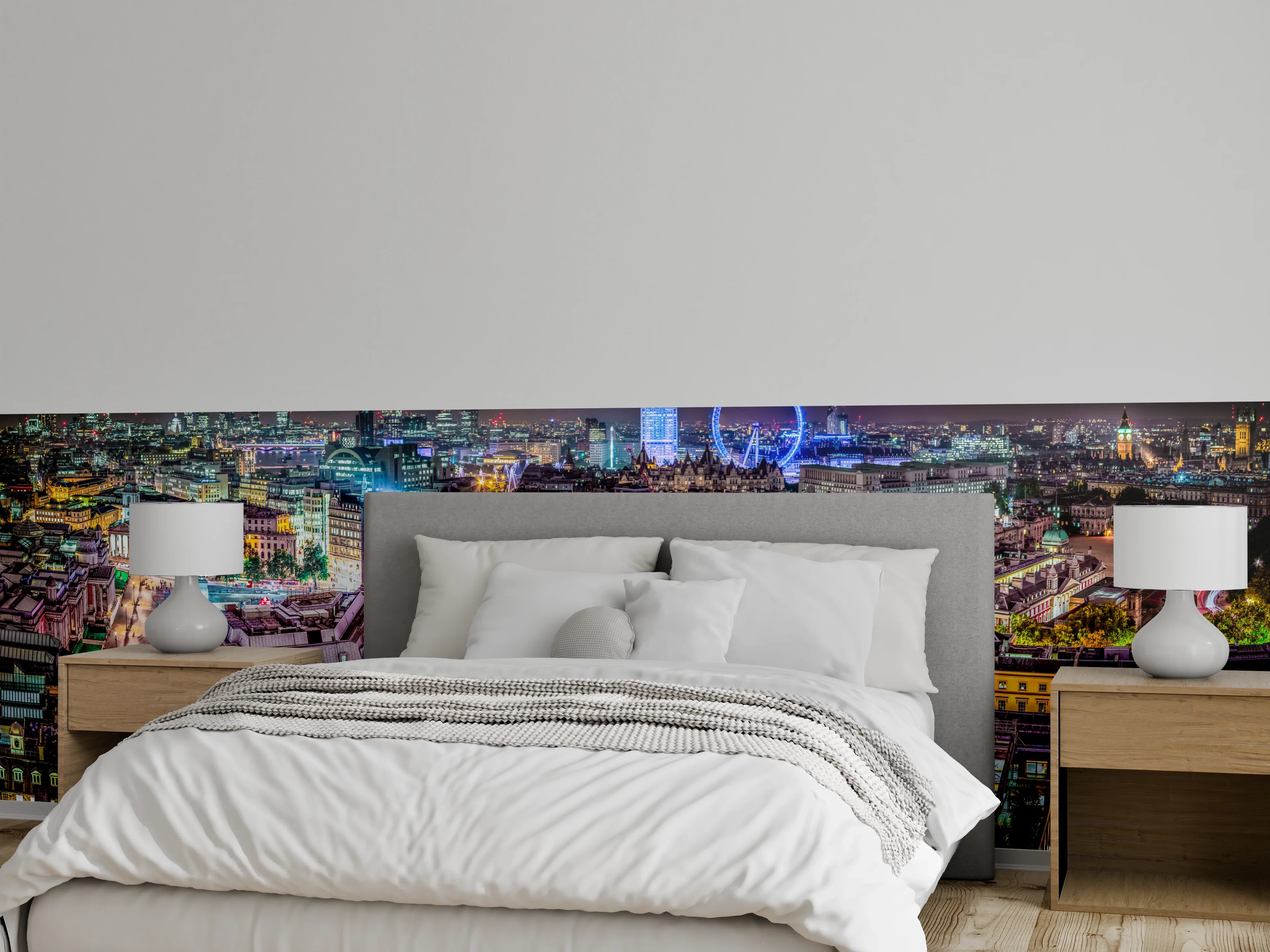 Wandverkleidung Schlafzimmer - London Skyline bei Nacht Panorama