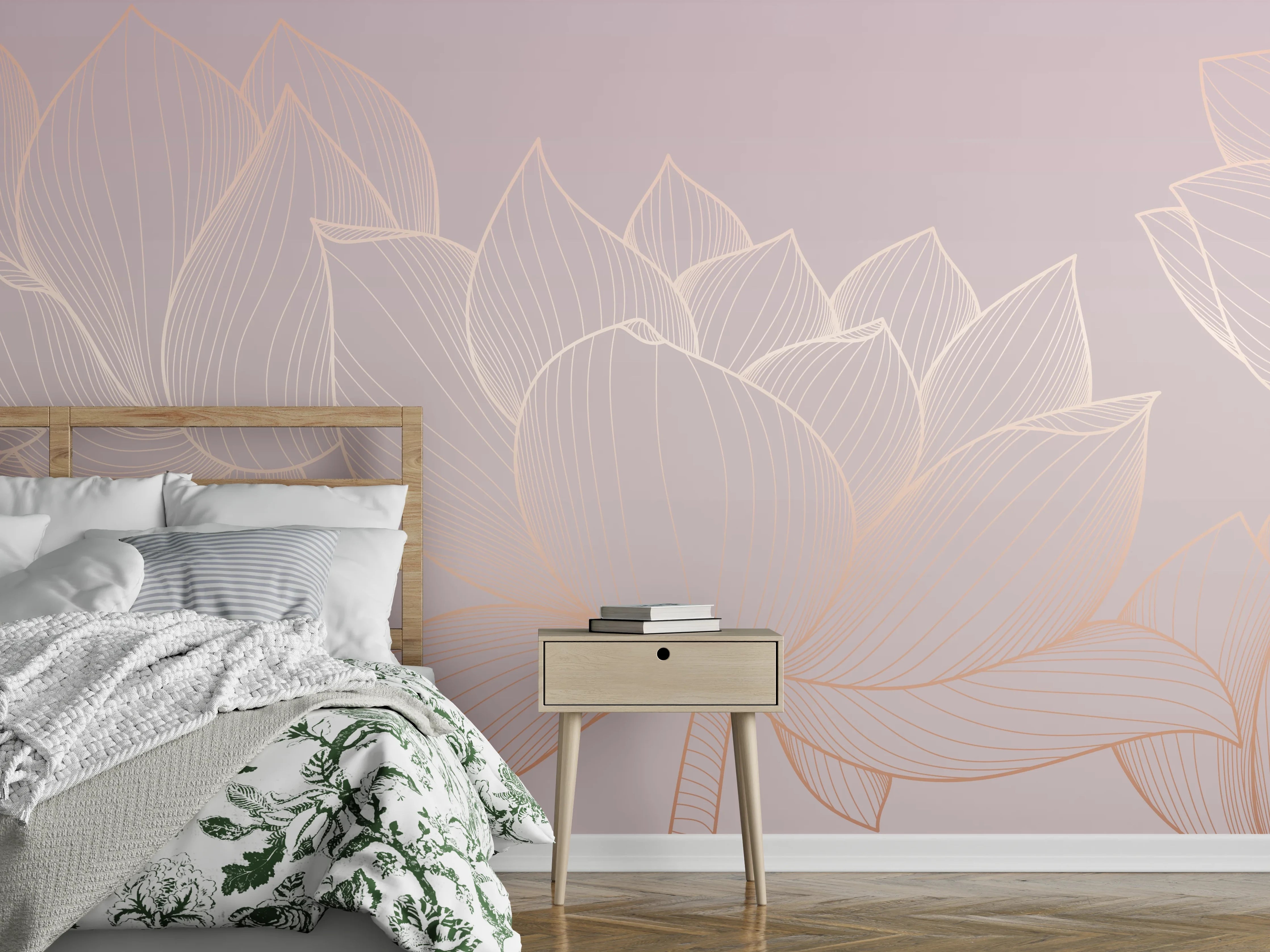 Wandverkleidung Schlafzimmer - Lotus-Lineart Pastelltöne