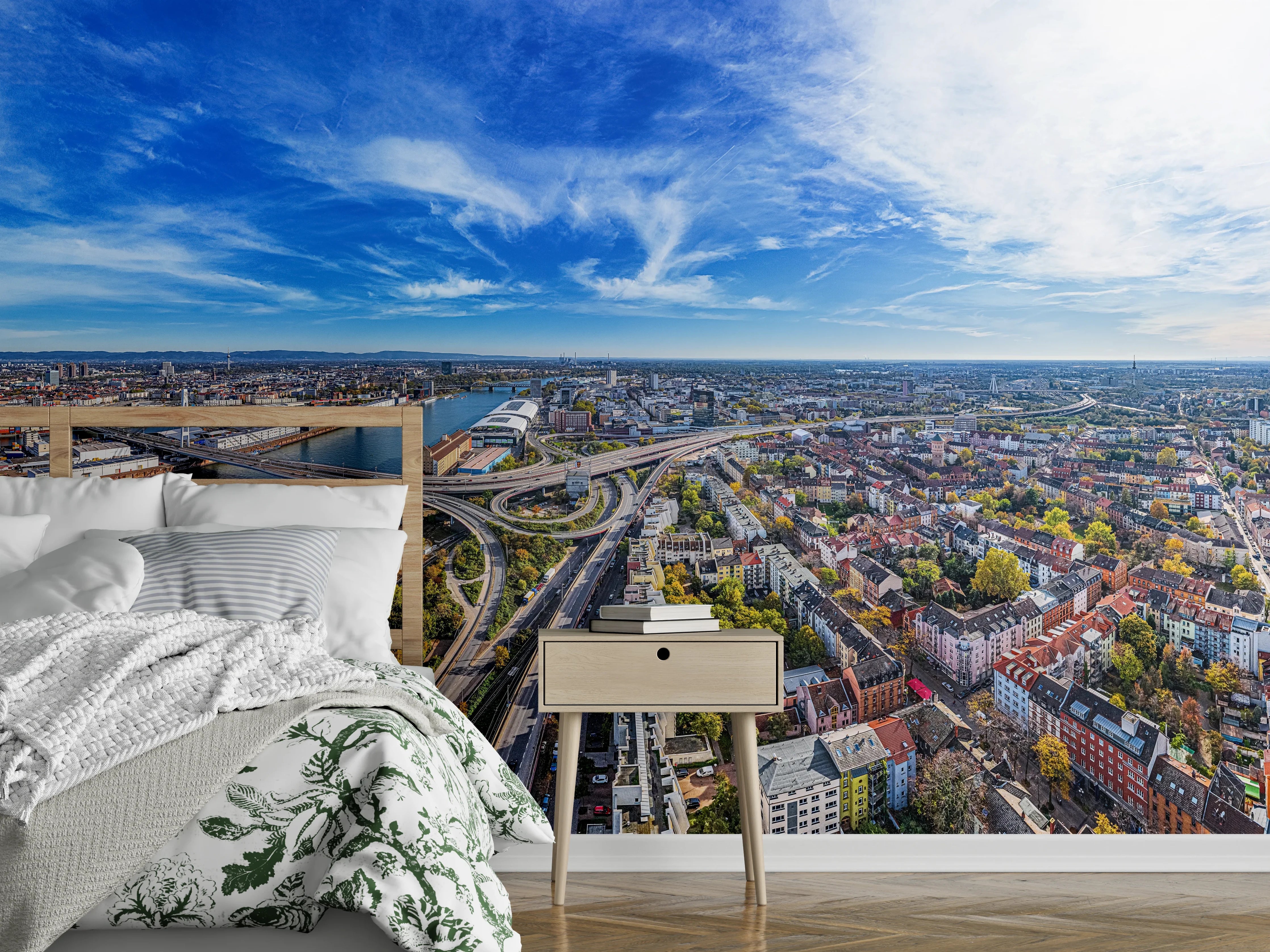 Wandverkleidung Schlafzimmer - Luftaufnahme der Stadt Ludwigshafen