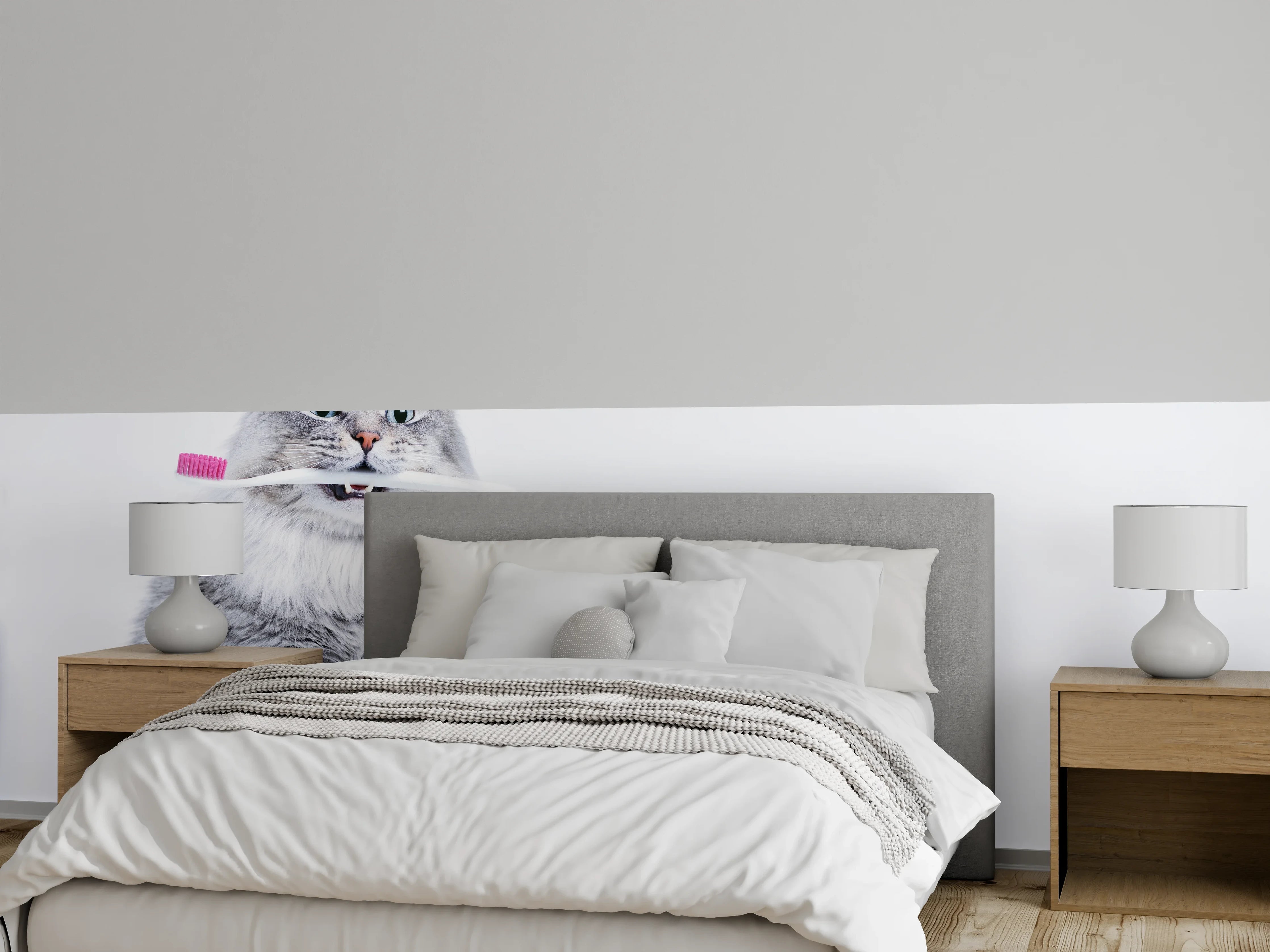 Wandverkleidung Schlafzimmer - Lustige Katze mit Zahnbürste