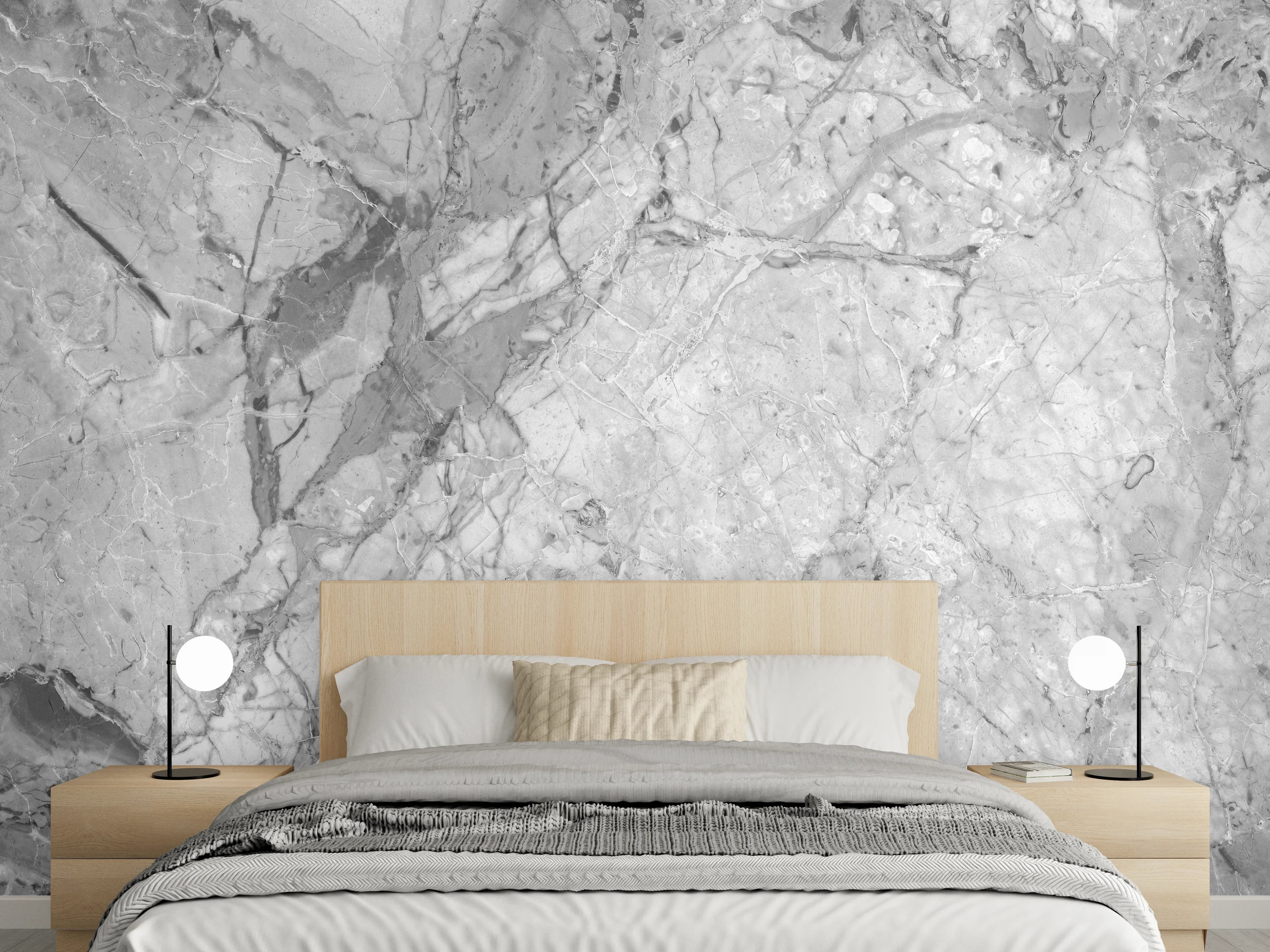 Wandverkleidung Schlafzimmer - Luxuriöse Marmorstruktur in Weißgrau
