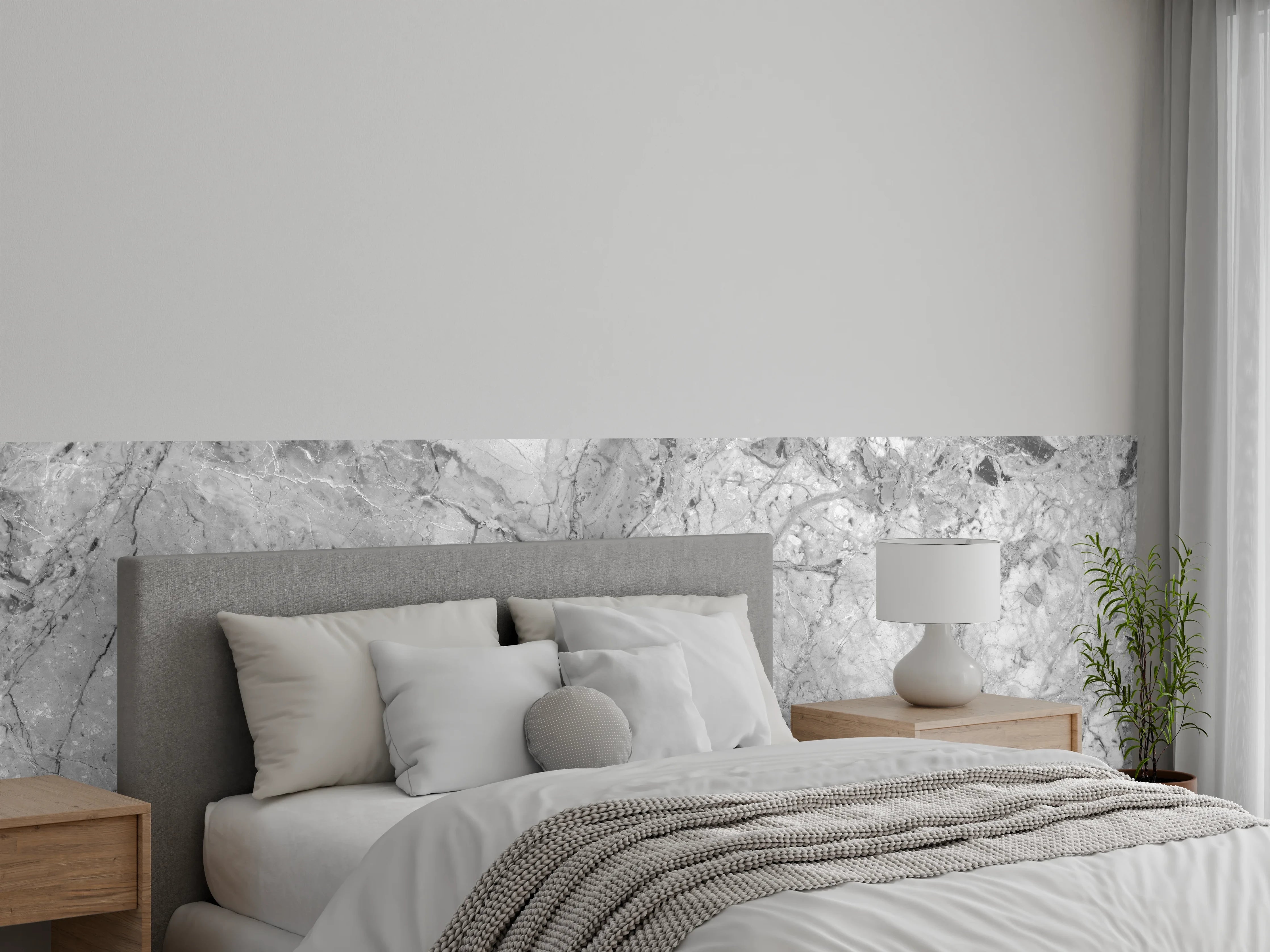 Wandverkleidung Schlafzimmer - Luxuriöse Marmorstruktur in Weißgrau