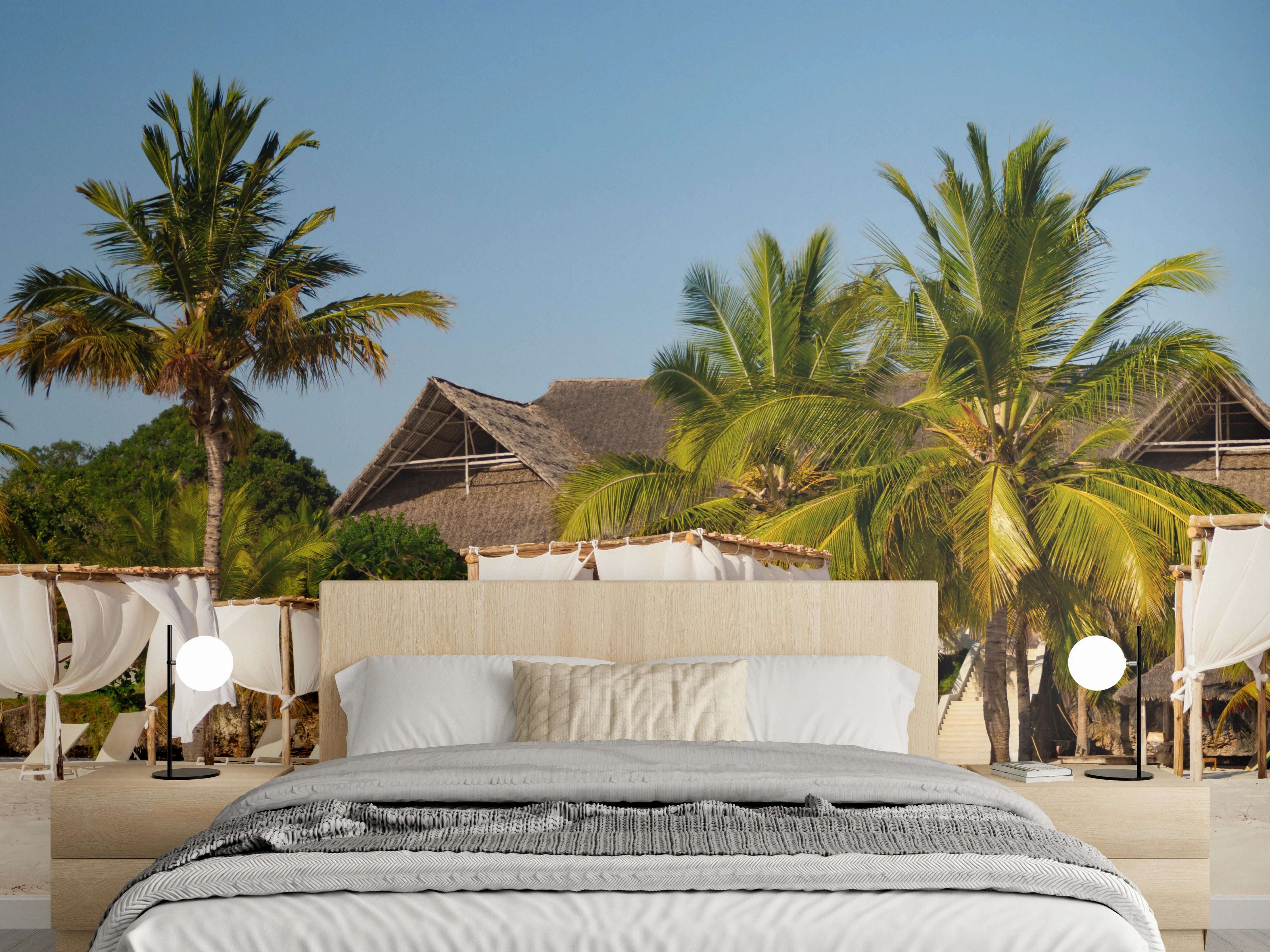 Wandverkleidung Schlafzimmer - Luxuriöse Strand-Lounge mit Palmen