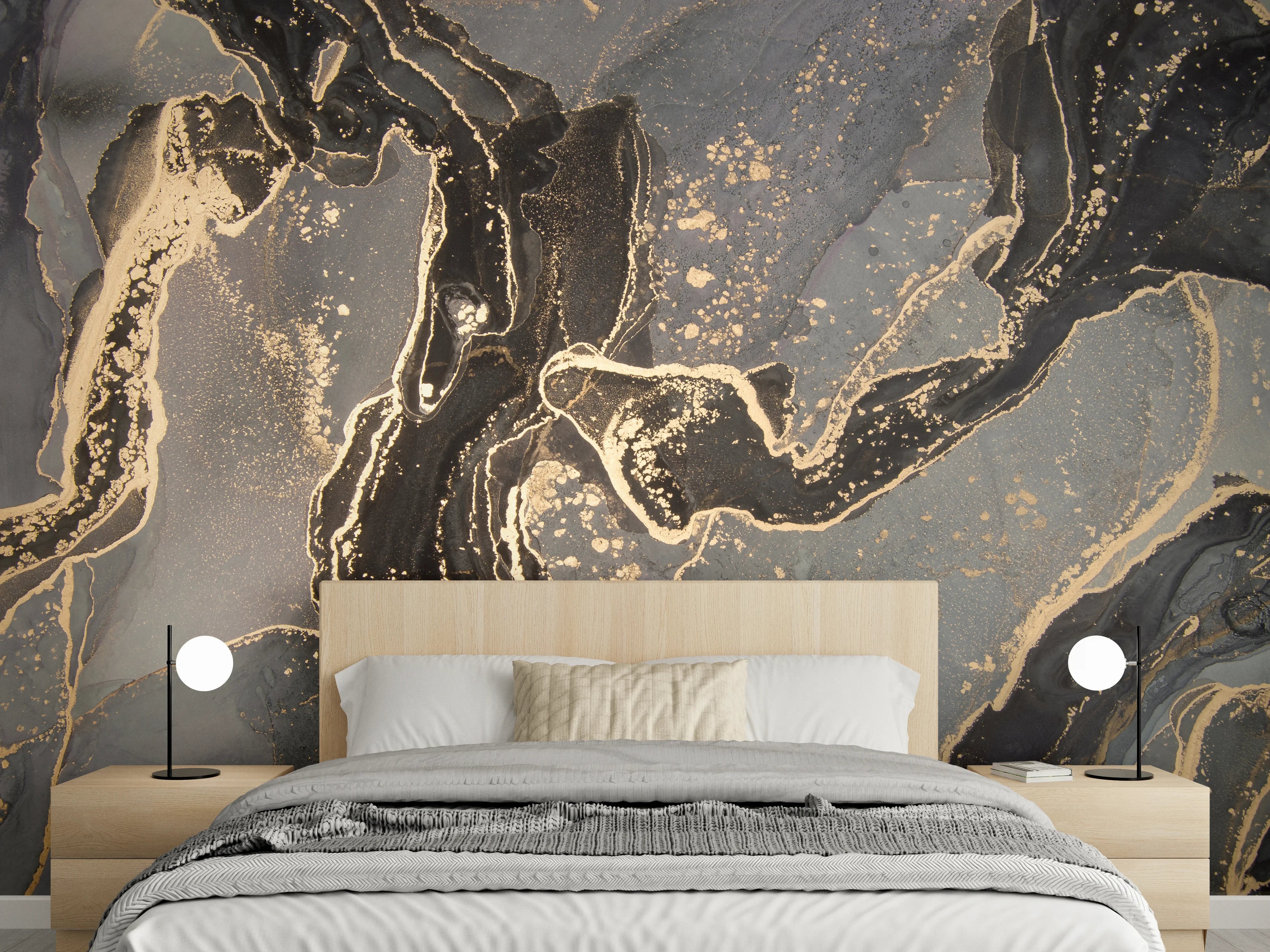 Wandverkleidung Schlafzimmer - Luxuriöse abstrakte Flüssigkunstmalerei