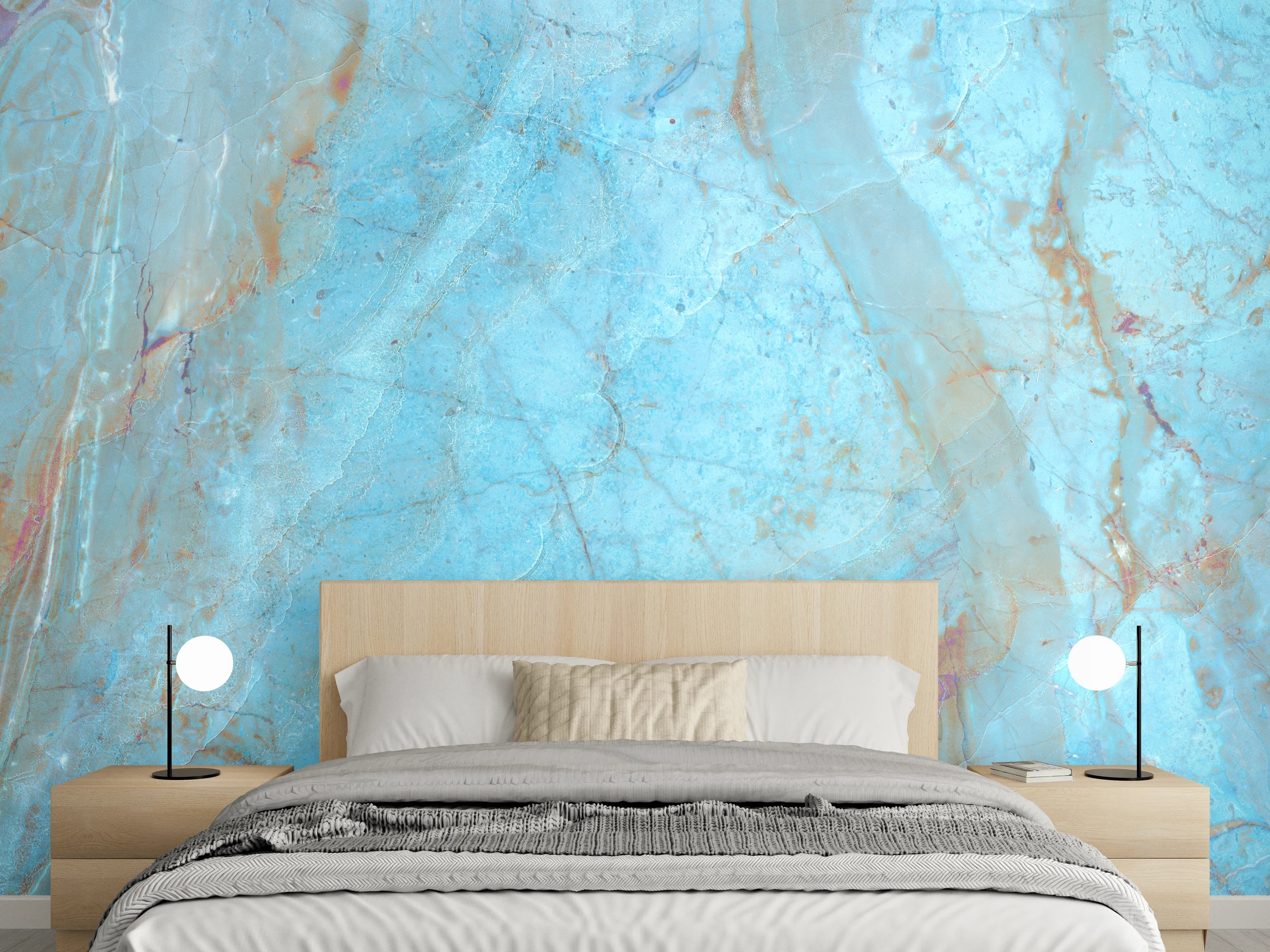 Wandverkleidung Schlafzimmer - Luxuriöser Onyxmarmor in Aqua Tone