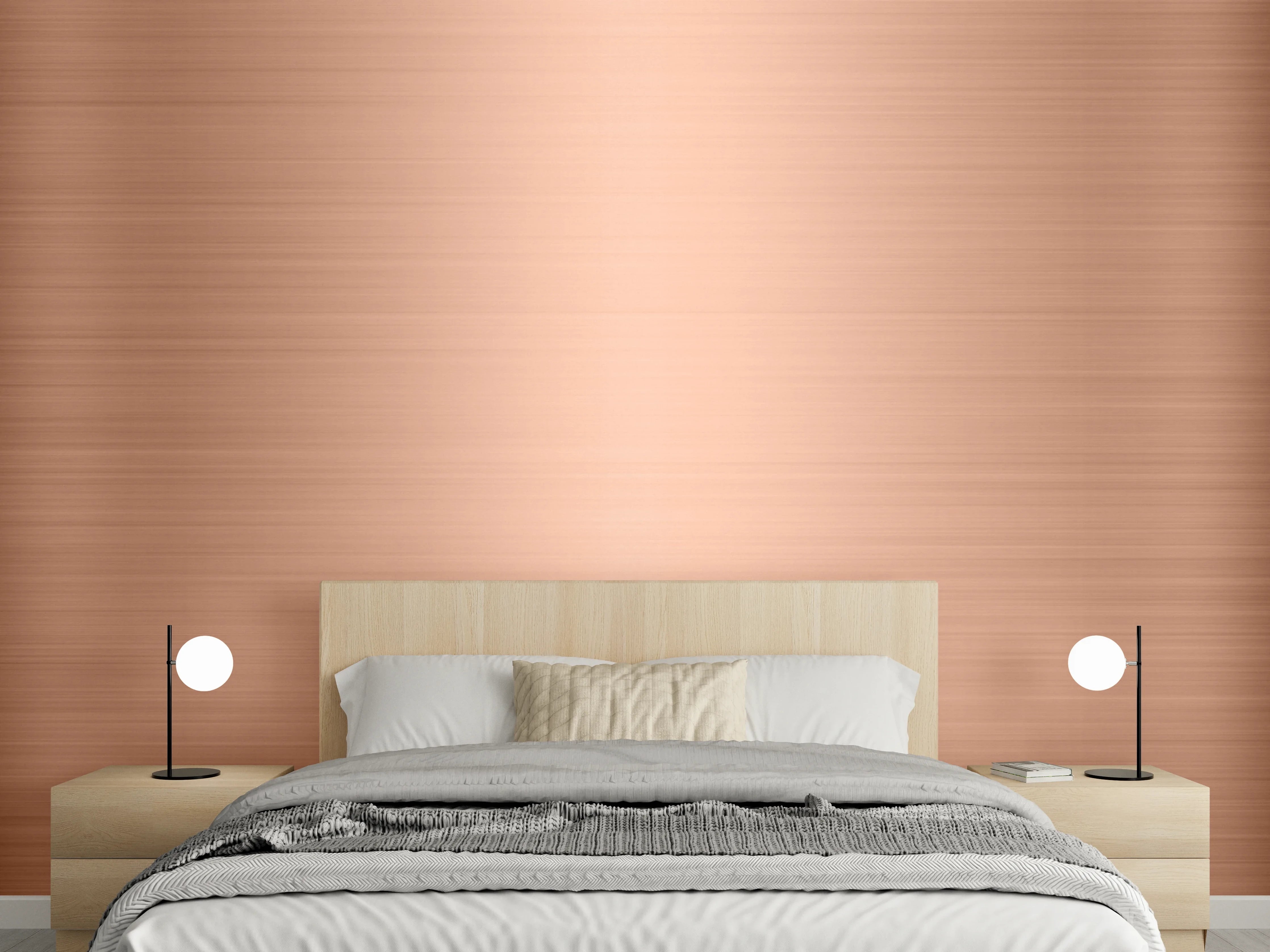 Wandverkleidung Schlafzimmer - Luxus-Glanzmetall mit warmen Roségold-Tönen