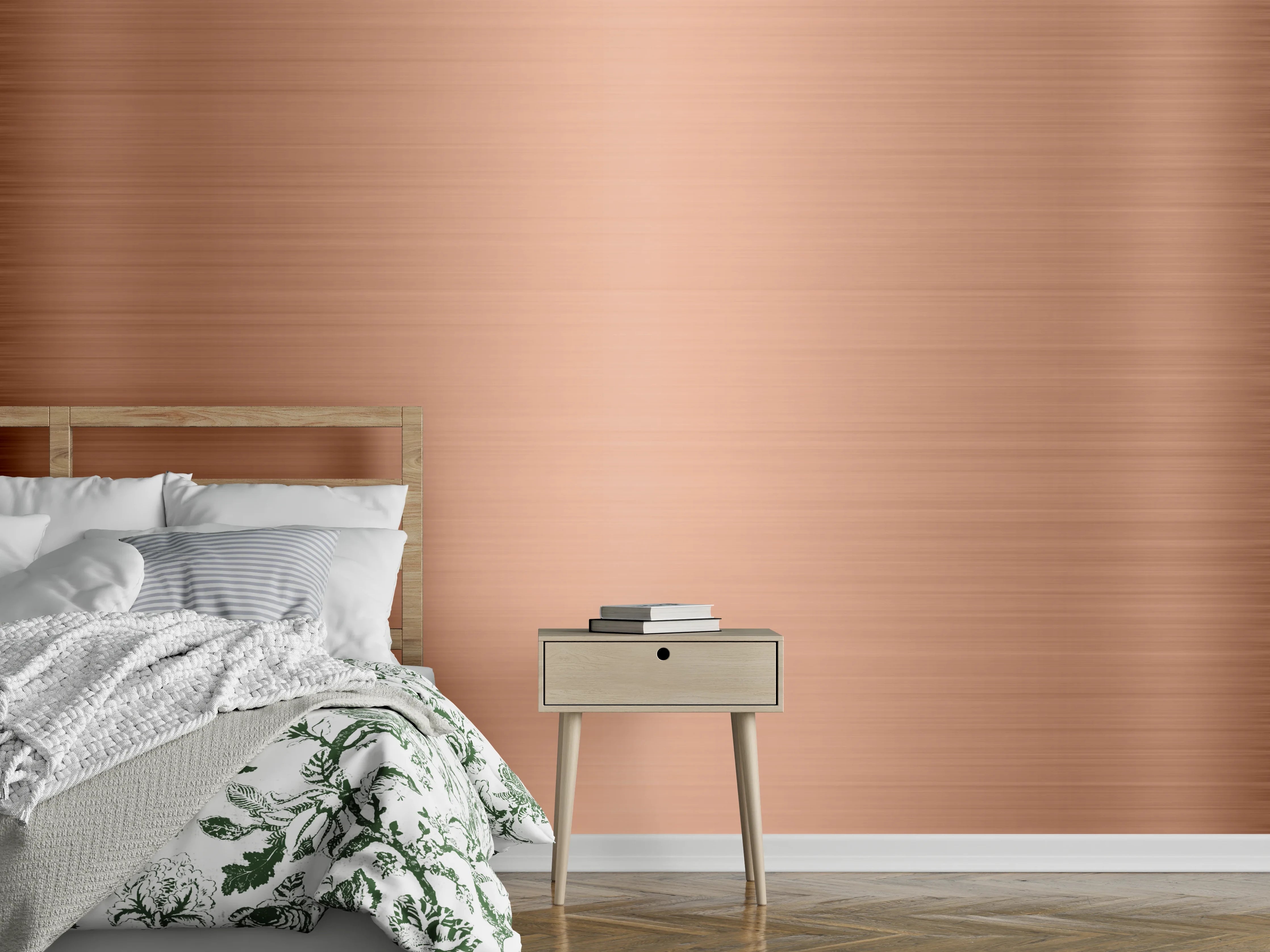 Wandverkleidung Schlafzimmer - Luxus-Glanzmetall mit warmen Roségold-Tönen
