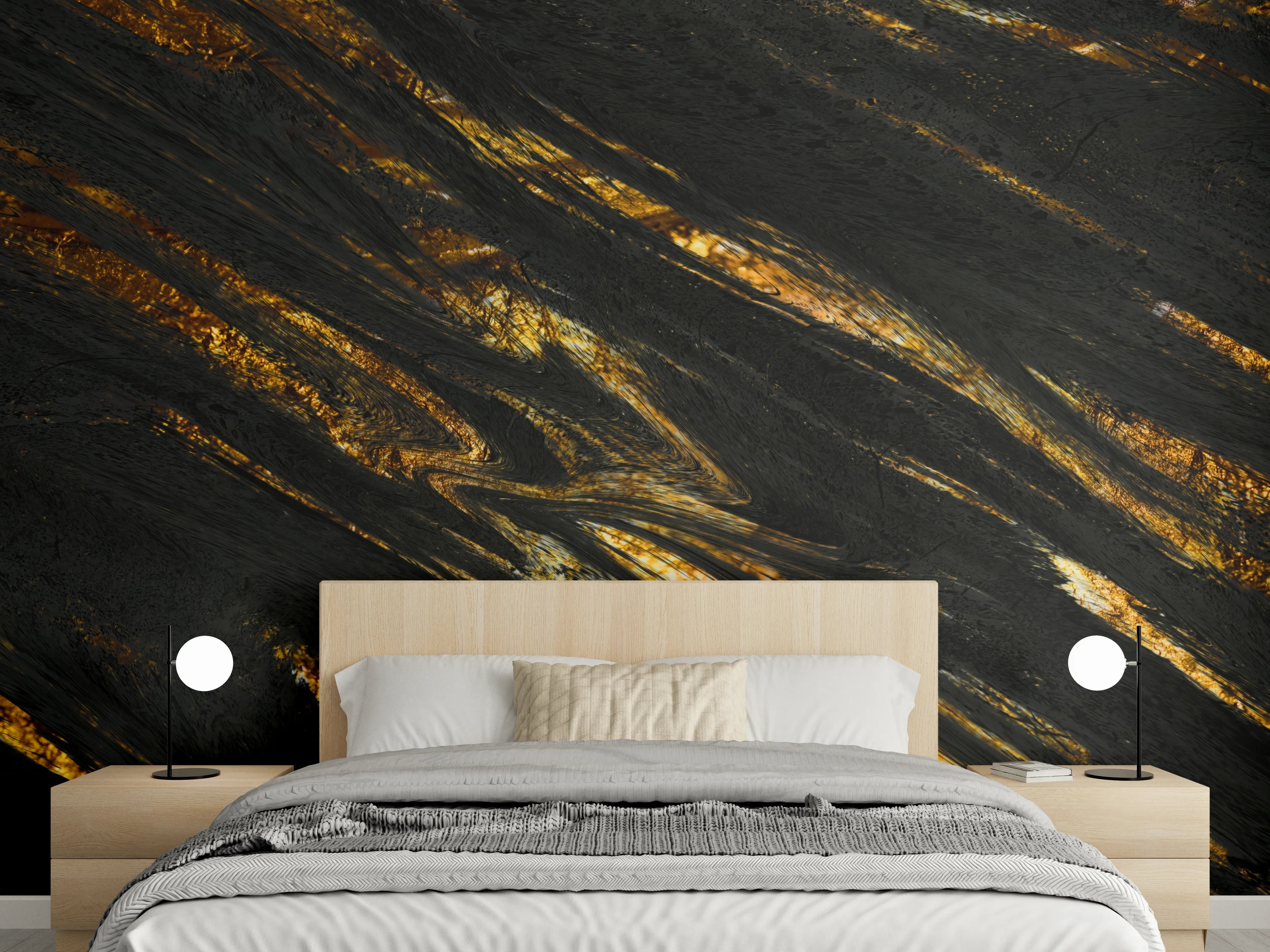Wandverkleidung Schlafzimmer - Luxus Gold Marmor-Holz Textur