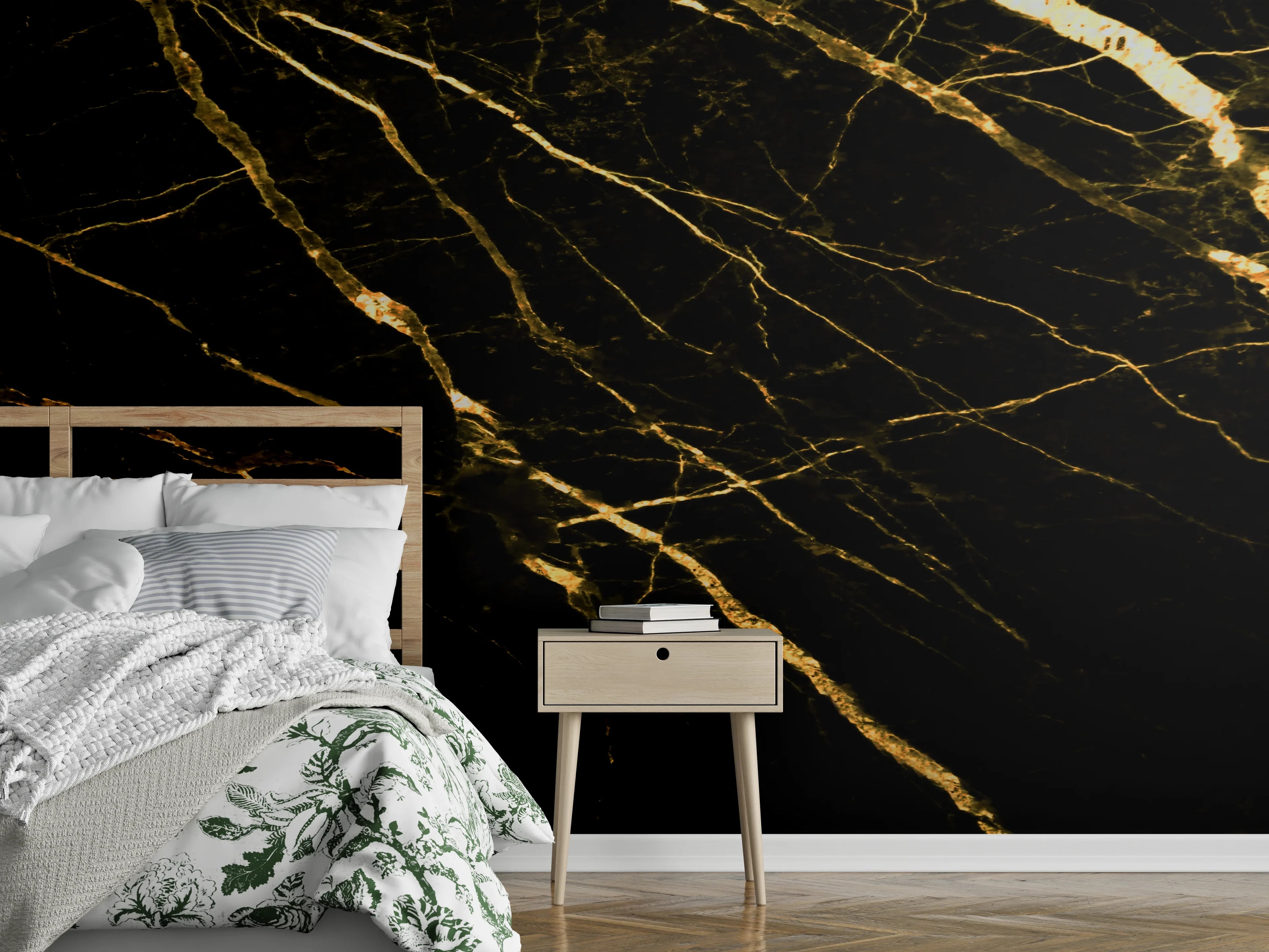Wandverkleidung Schlafzimmer - Luxus Goldmarmortextur