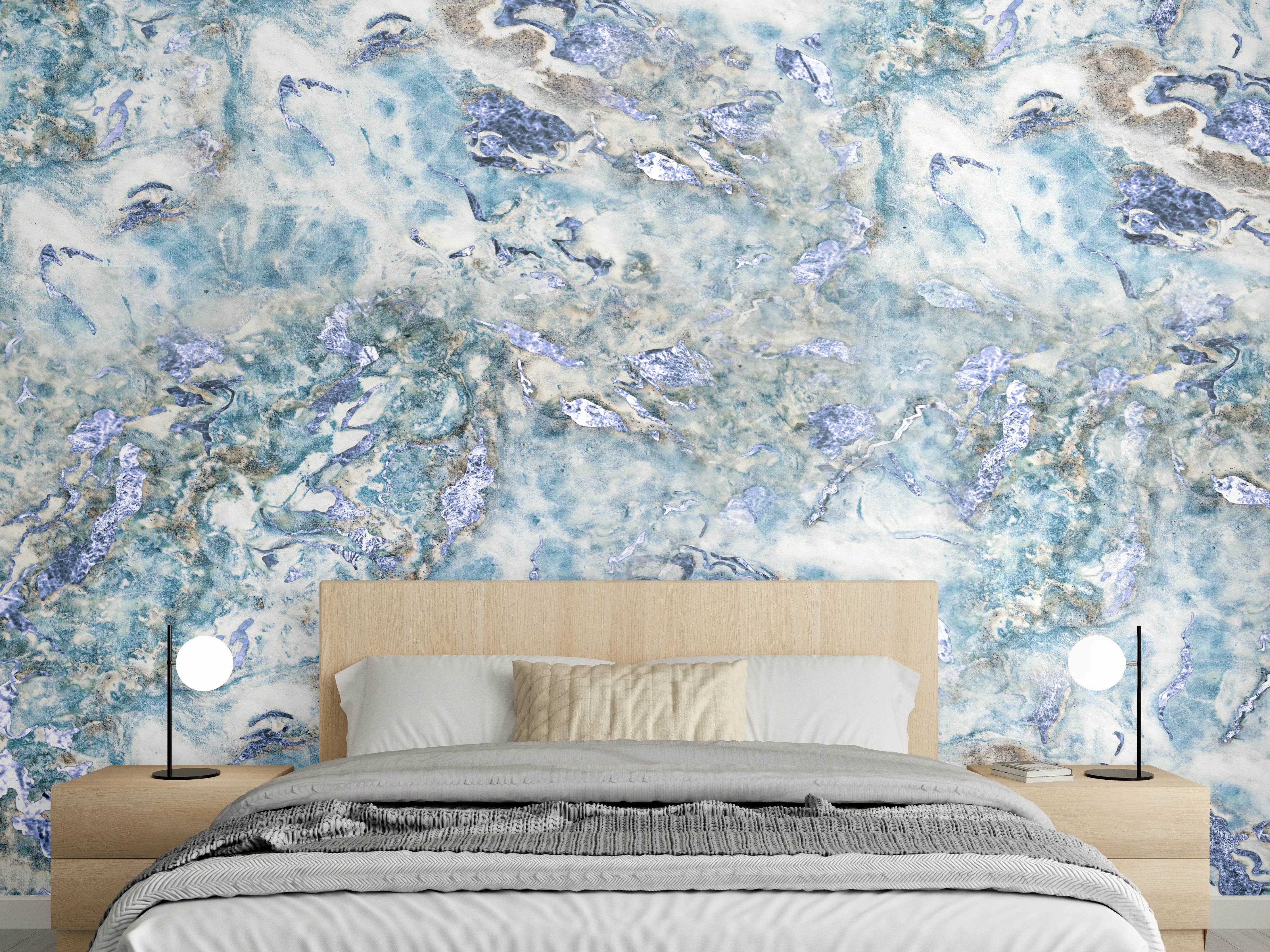 Wandverkleidung Schlafzimmer - Luxus-Marmoroptik in Blau und Grau