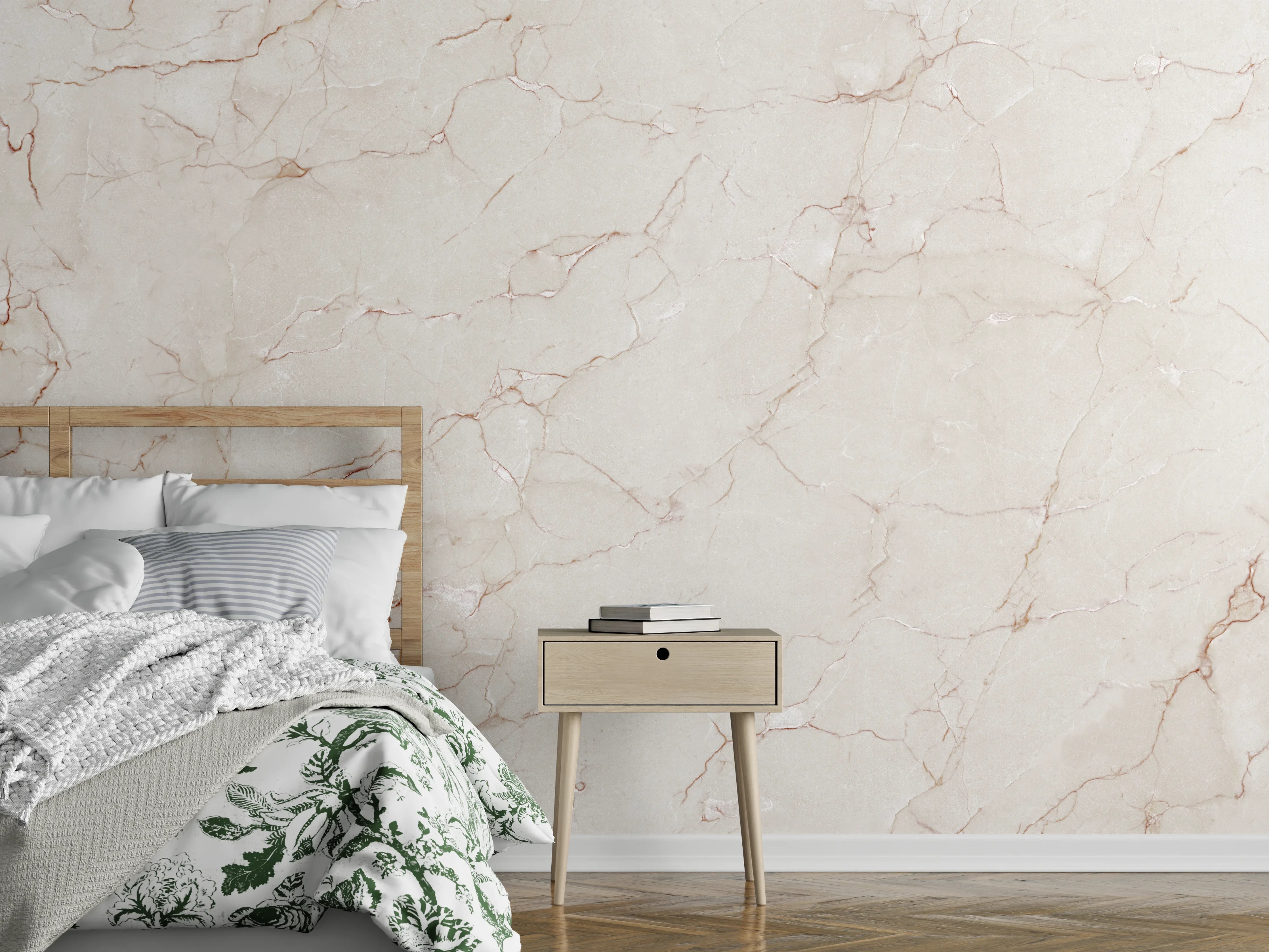 Wandverkleidung Schlafzimmer - Luxus Weiß-Grau Marmor-Textur