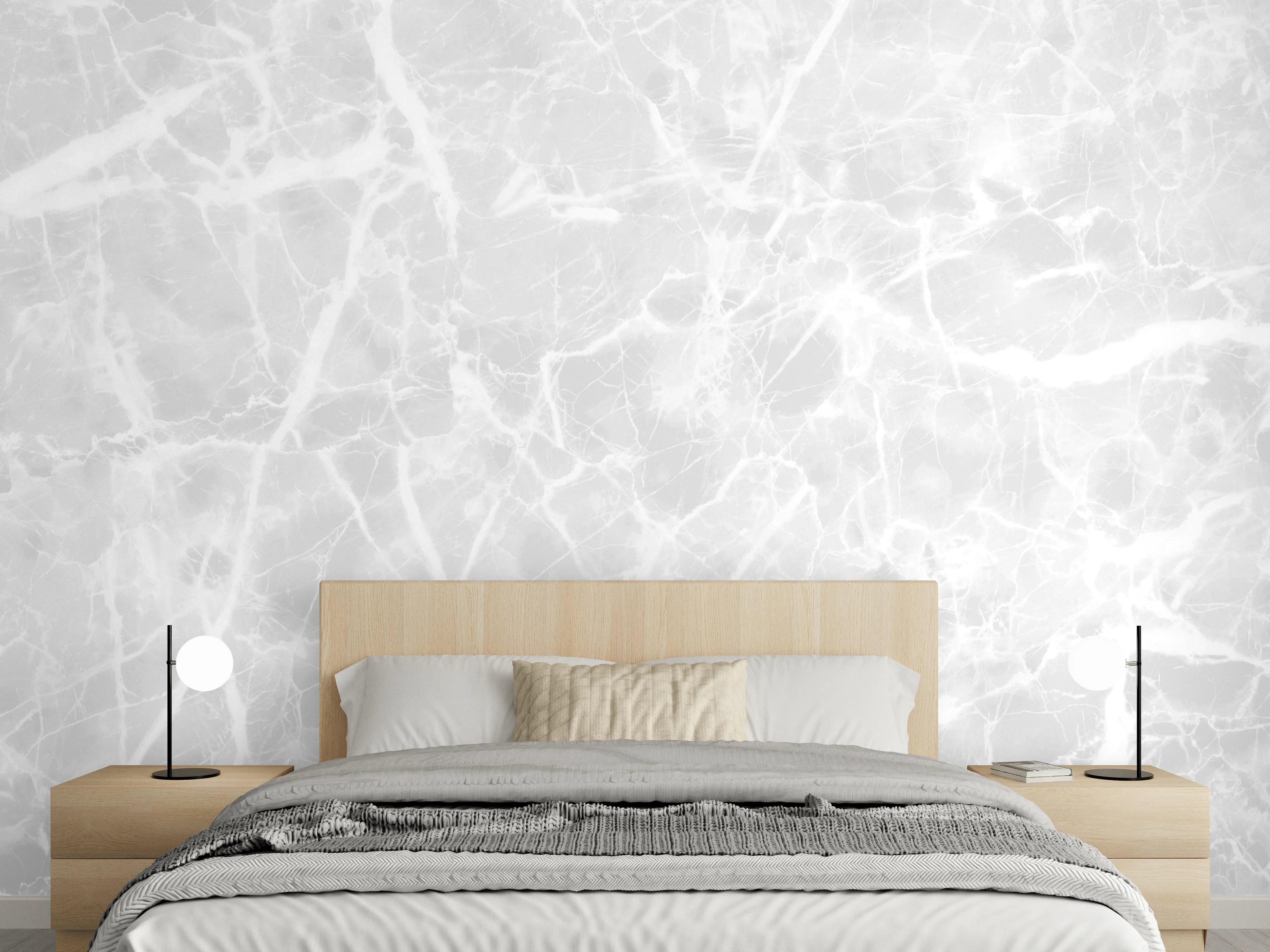 Wandverkleidung Schlafzimmer - Luxus Weiß-Grau Marmor
