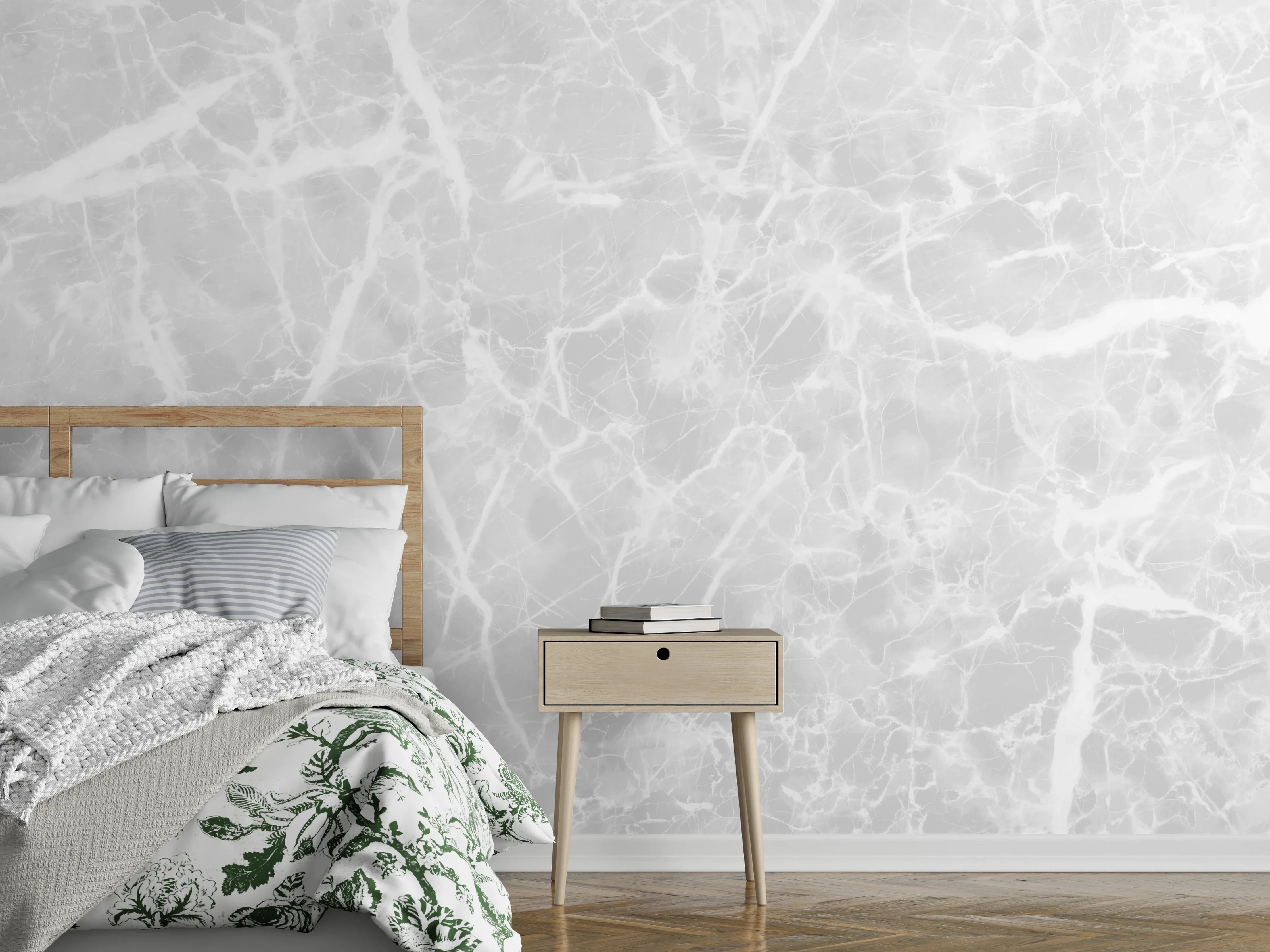 Wandverkleidung Schlafzimmer - Luxus Weiß-Grau Marmor