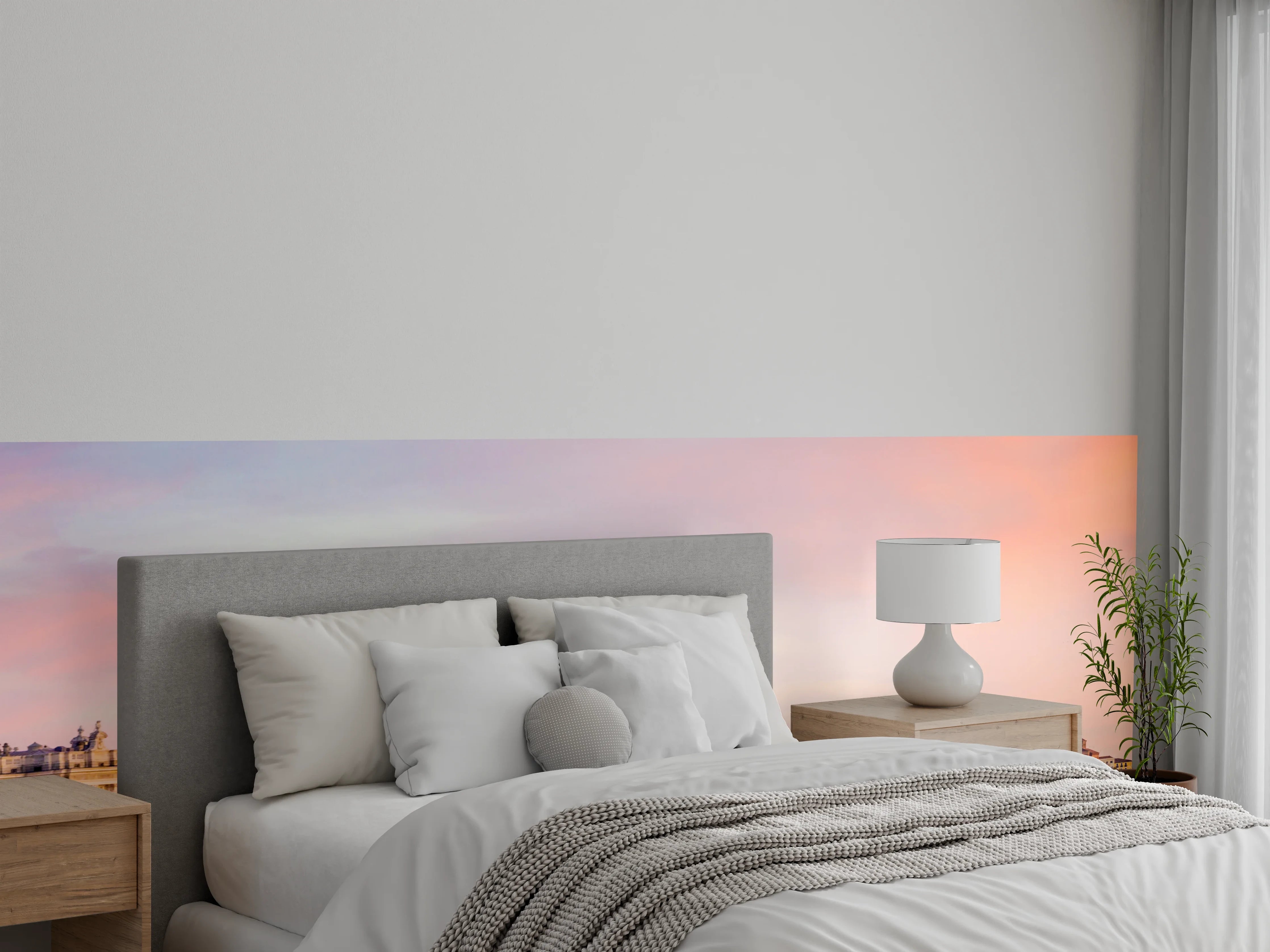 Wandverkleidung Schlafzimmer - Madrid Skyline bei Sonnenuntergang