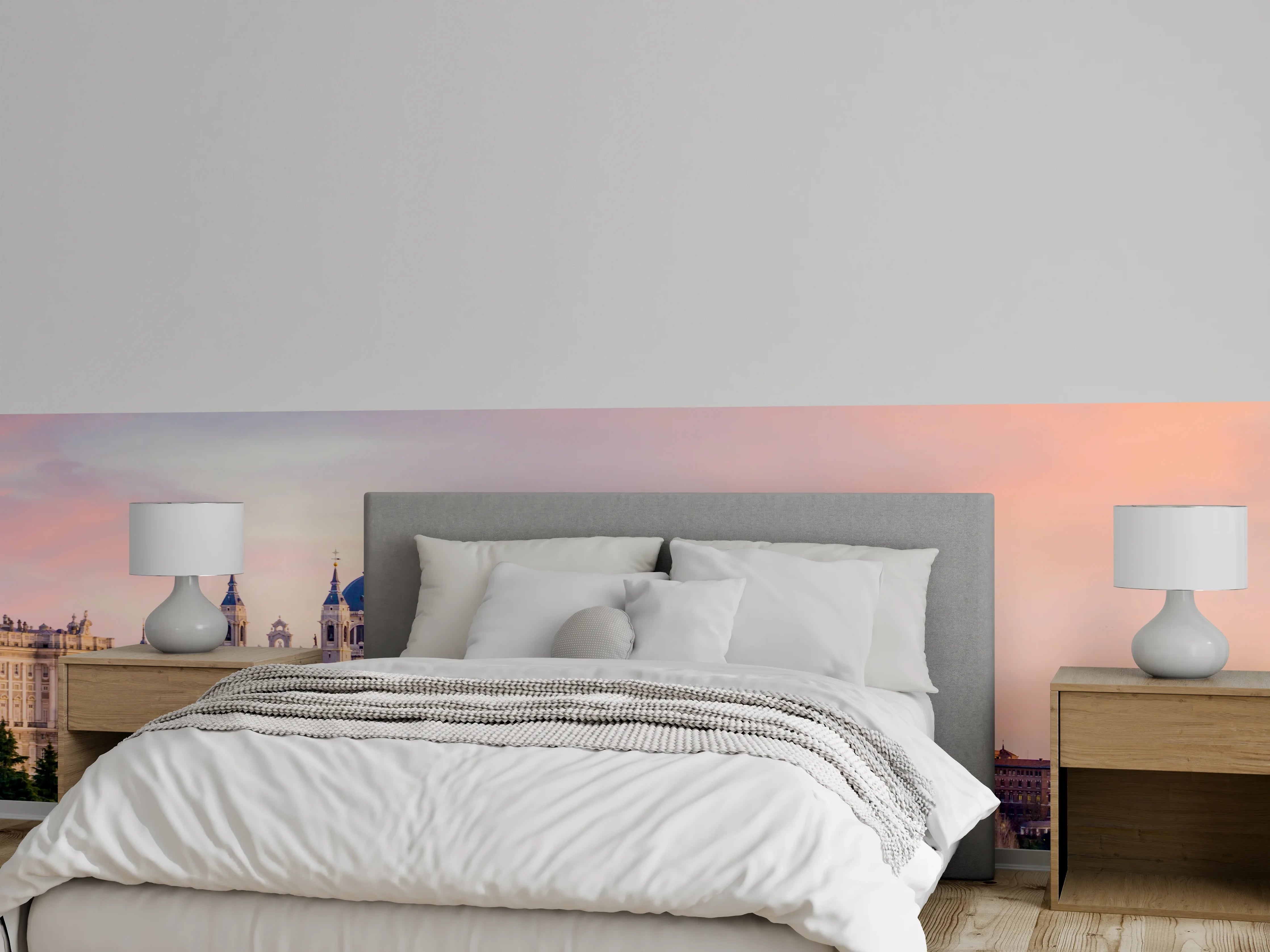 Wandverkleidung Schlafzimmer - Madrid Skyline bei Sonnenuntergang