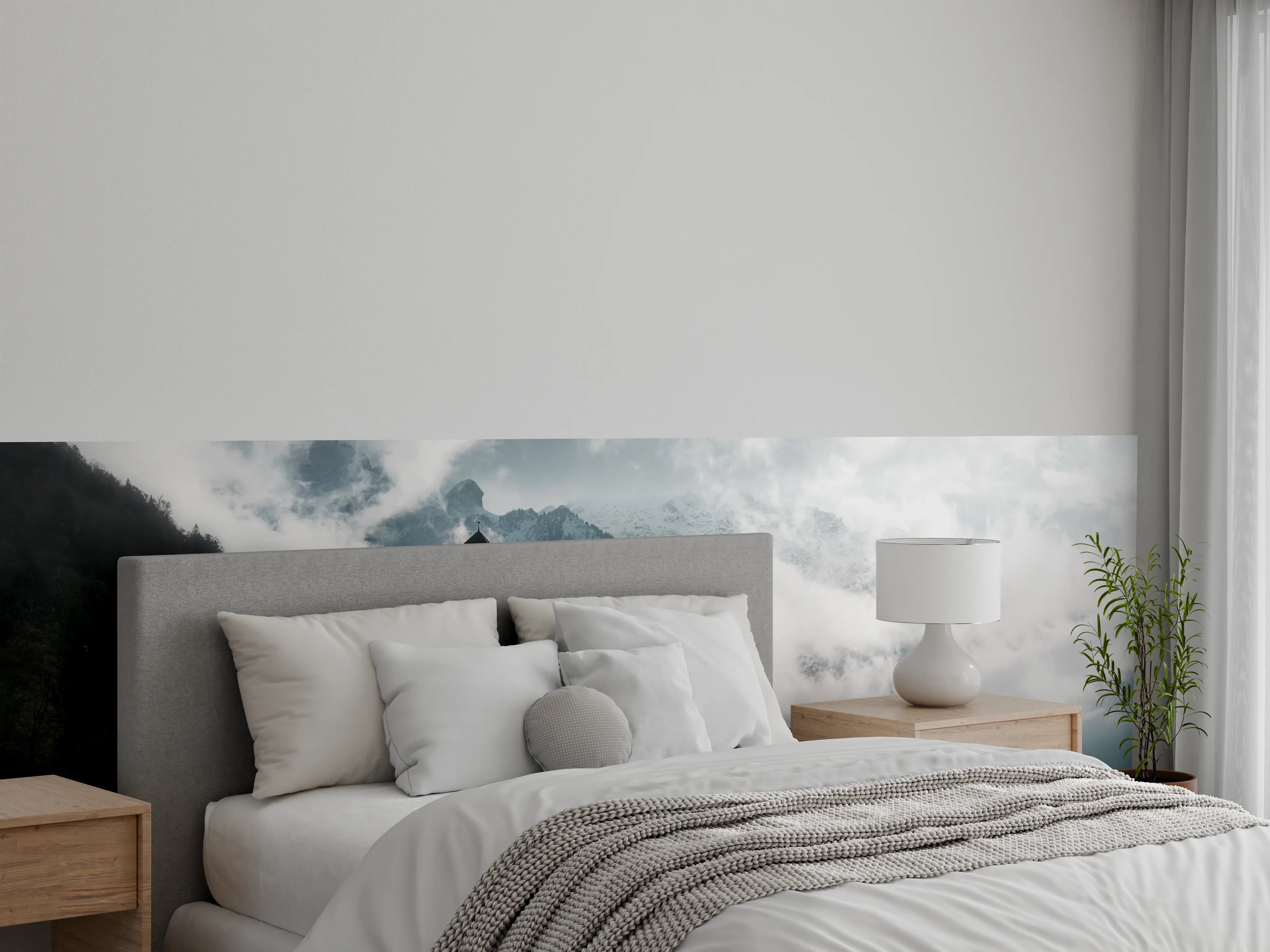 Wandverkleidung Schlafzimmer - Märchenhafte Burg auf Berg im Nebel