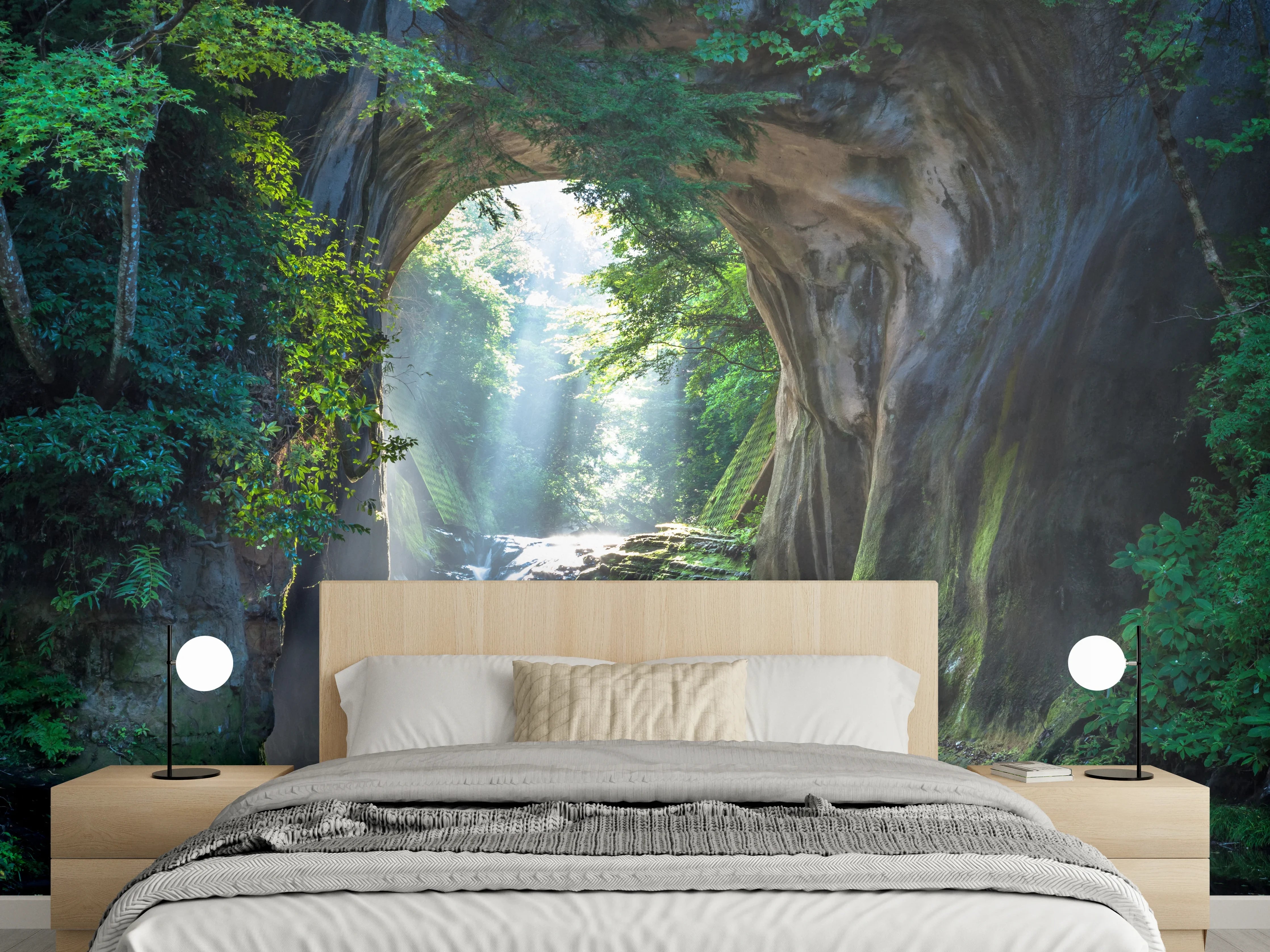 Wandverkleidung Schlafzimmer - Märchenhafte Naturbrücke am Wasserfall